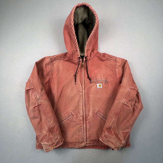 Carhartt WJ141 Sierra Jacket Women XL Rose Pink Sherpa Lined Hooded Work Coat