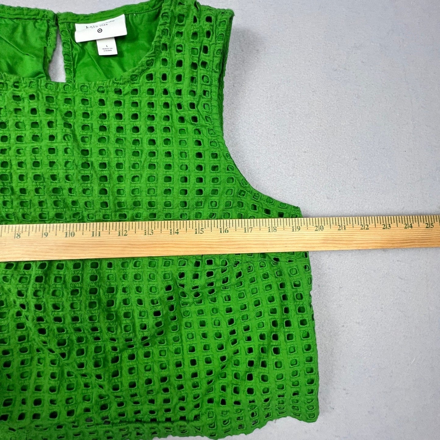 Kate Spade Eyelet Crop Top Womens Large Green Cotton Sleeveless Preppy Summer