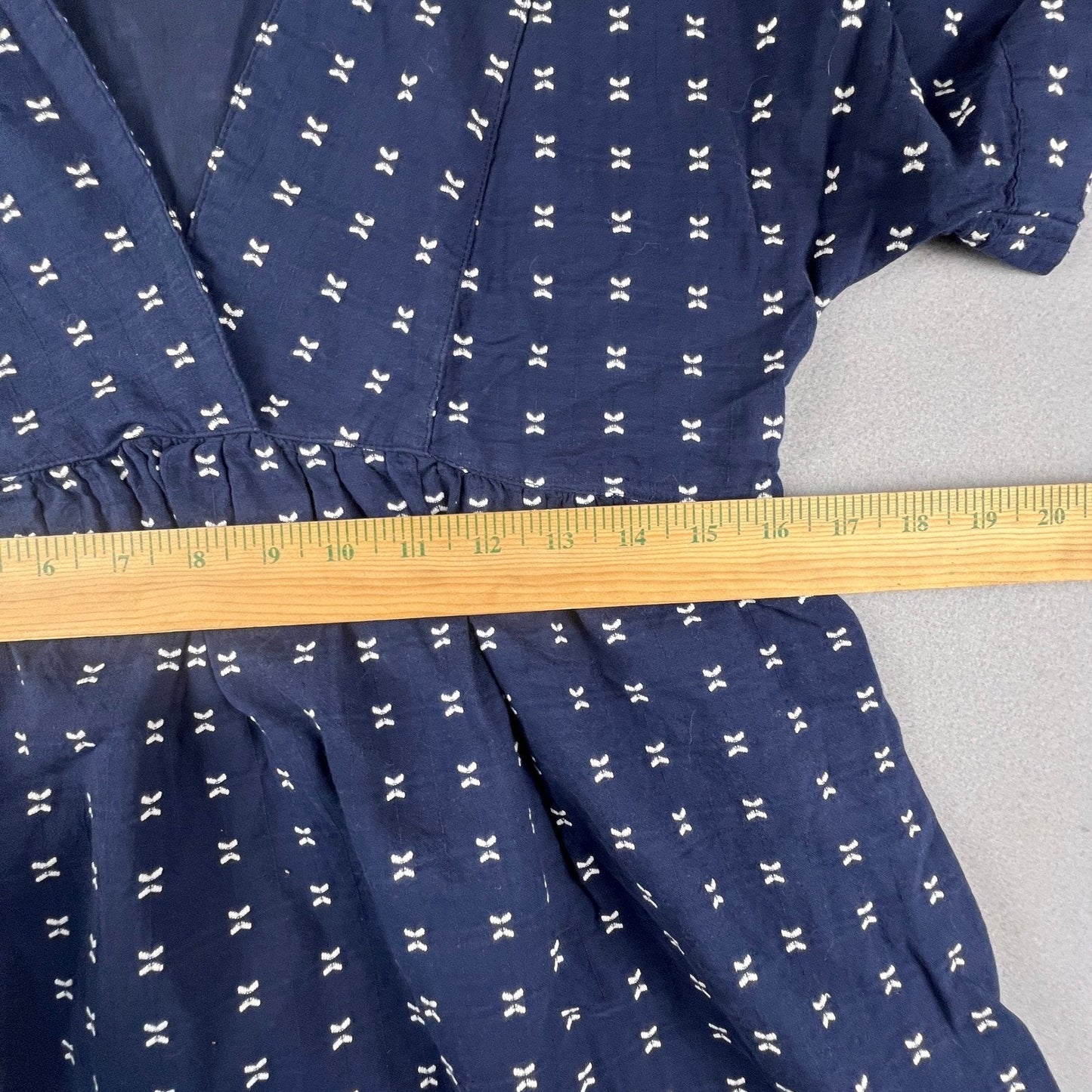 Madewell Mini Dress Womens Small Navy Blue Embroidered Bow Dobby V-Neck Boho