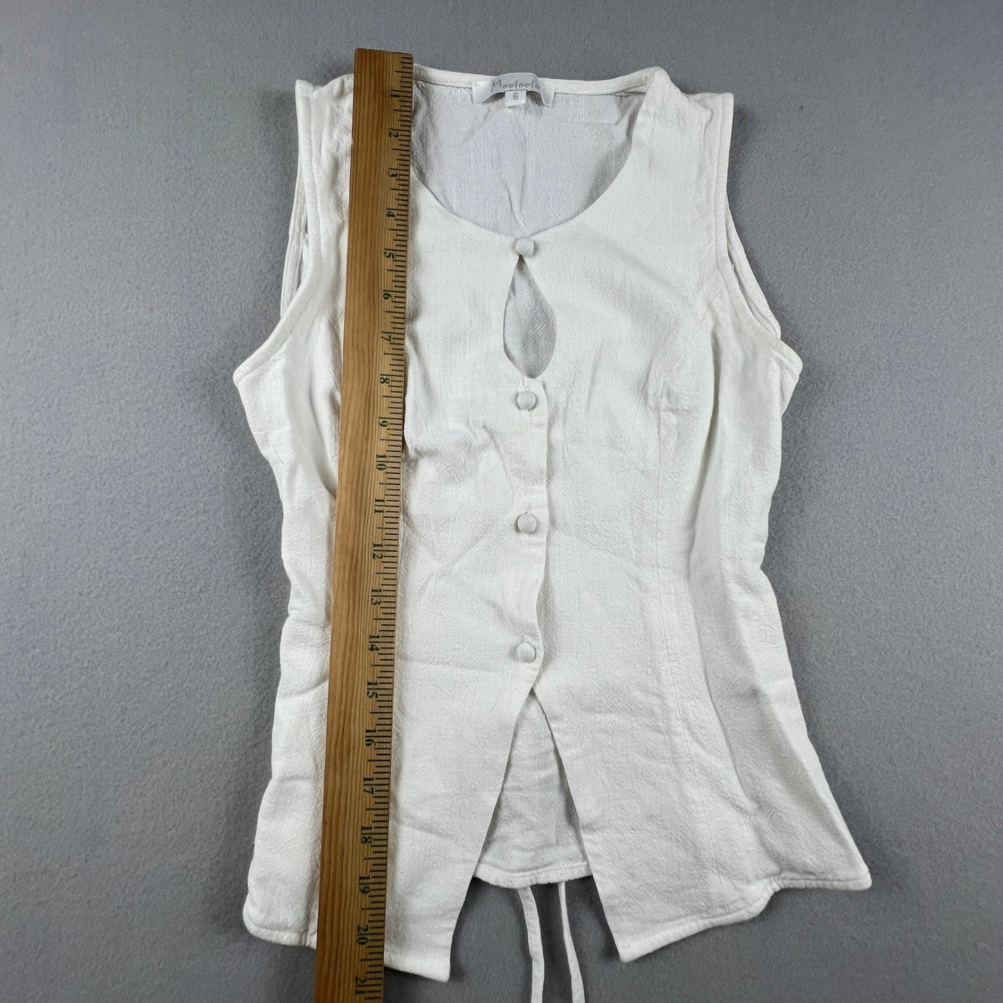 Button Front Vest Top Womens 6 White Keyhole Tie Back Textured Summer Boho