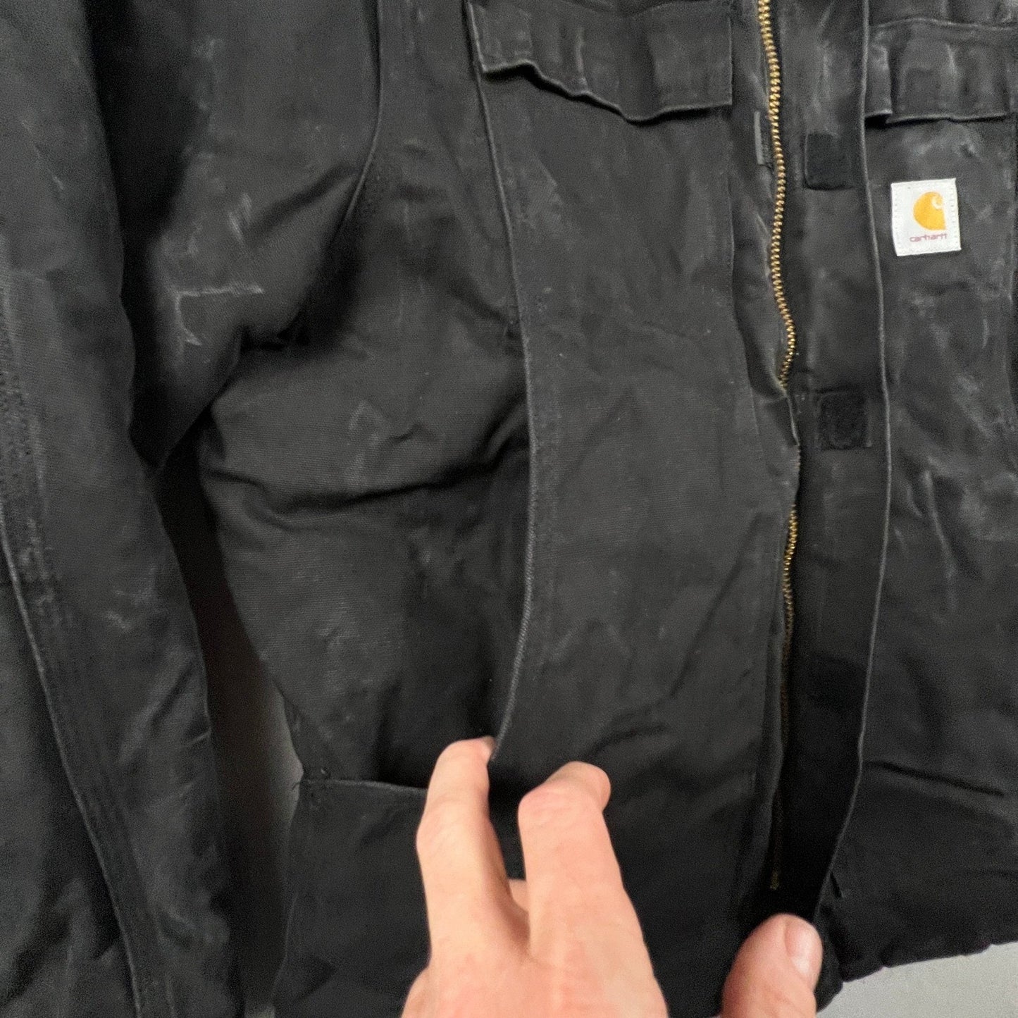 VTG Carhartt Black Arctic Quilt Lined Traditional Duck Canvas Coat Hood C26 BLK