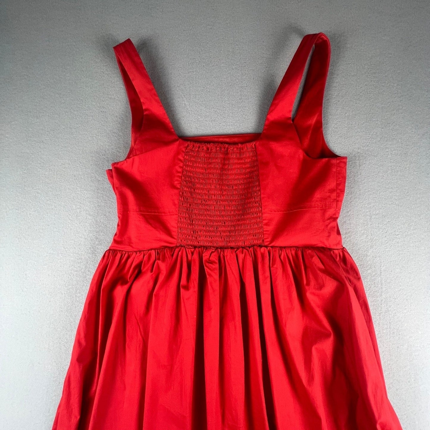 Red Cotton Blend Maxi Dress L Smocked Back A Line Summer Vacation Chic Classic
