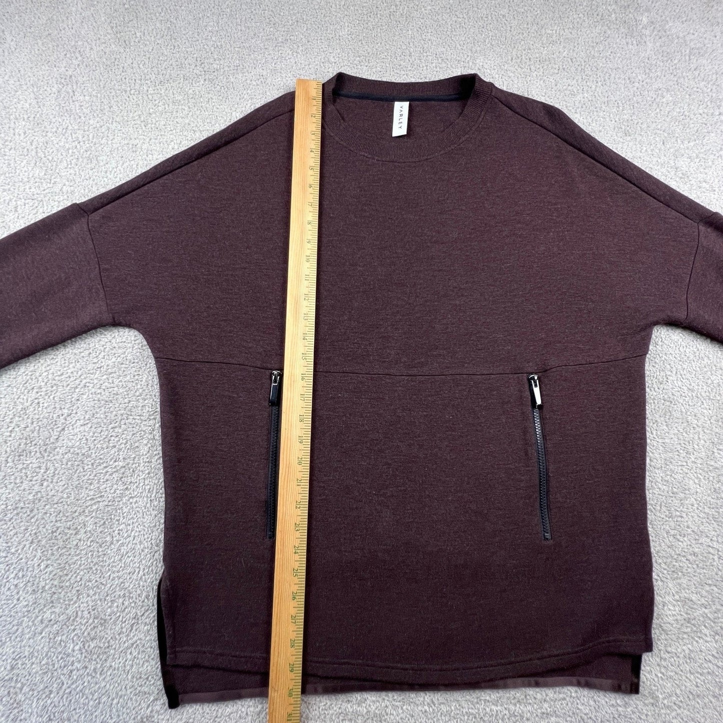 Varley Womens Oversized Sweatshirt Zipper Pocket Burgundy Plum Pullover Fashion