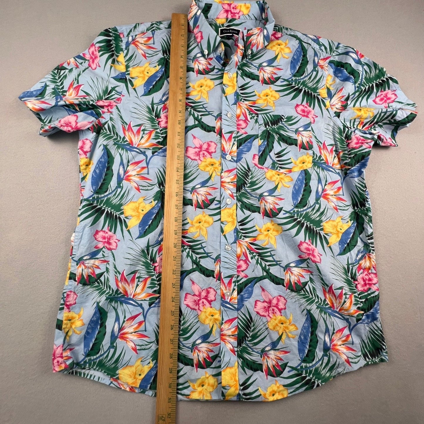 Club Room Button Down Shirt Mens XL Blue Floral Tropical Hawaiian Summer Beach