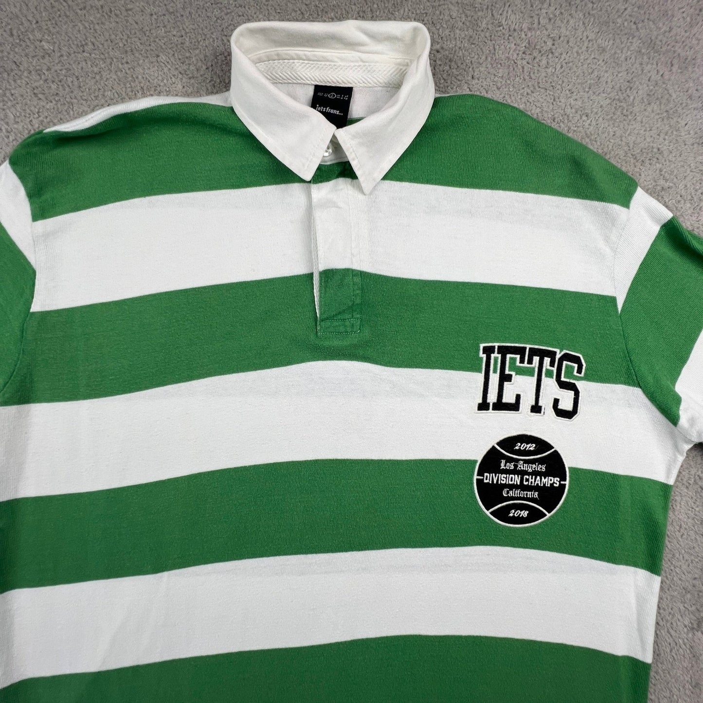iets Frans Urban Outfitters Mens Polo Rugby Shirt Striped Green White LA Champs