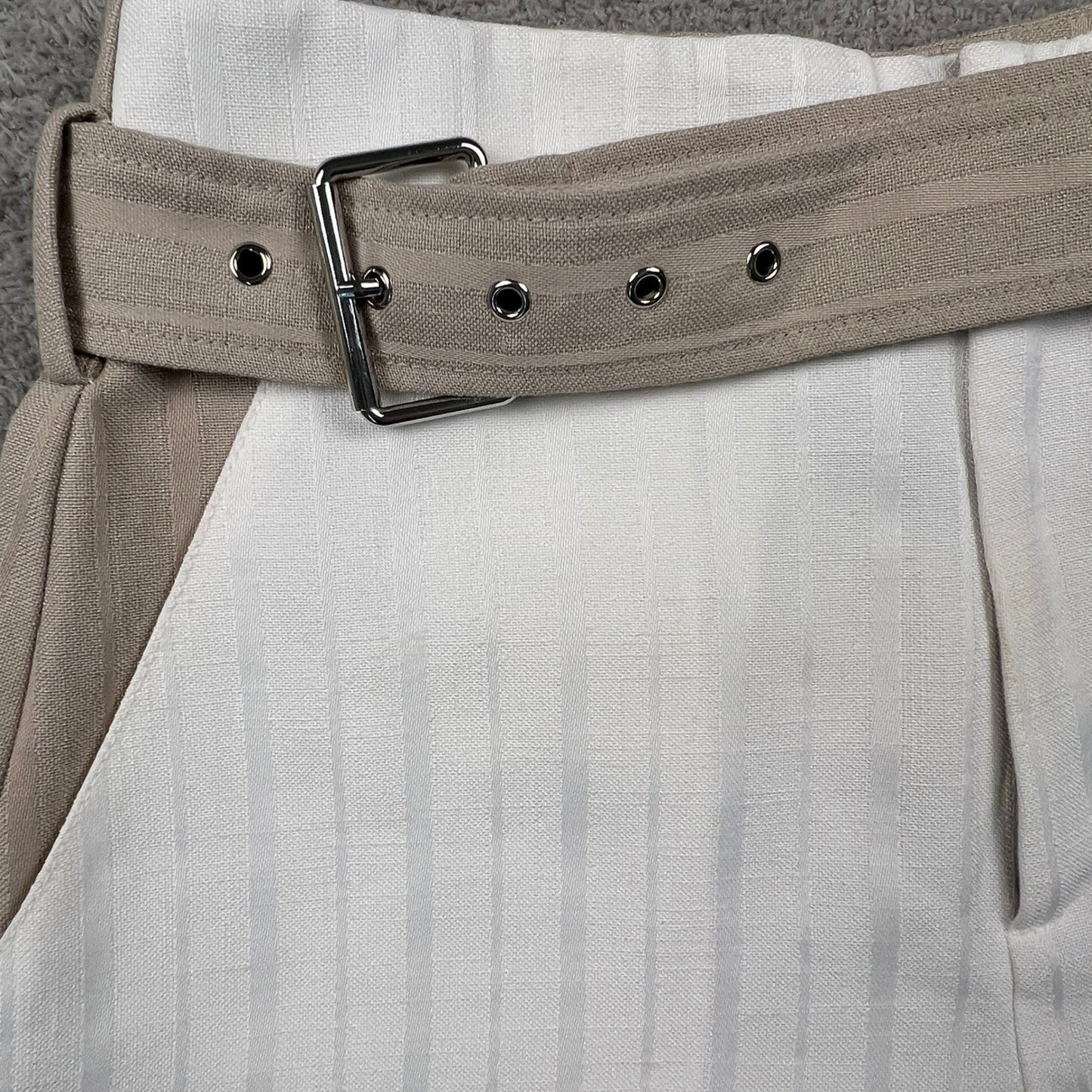 Lily Belted Shorts Womens 6 White Beige High Waist Summer Chic Colorblock