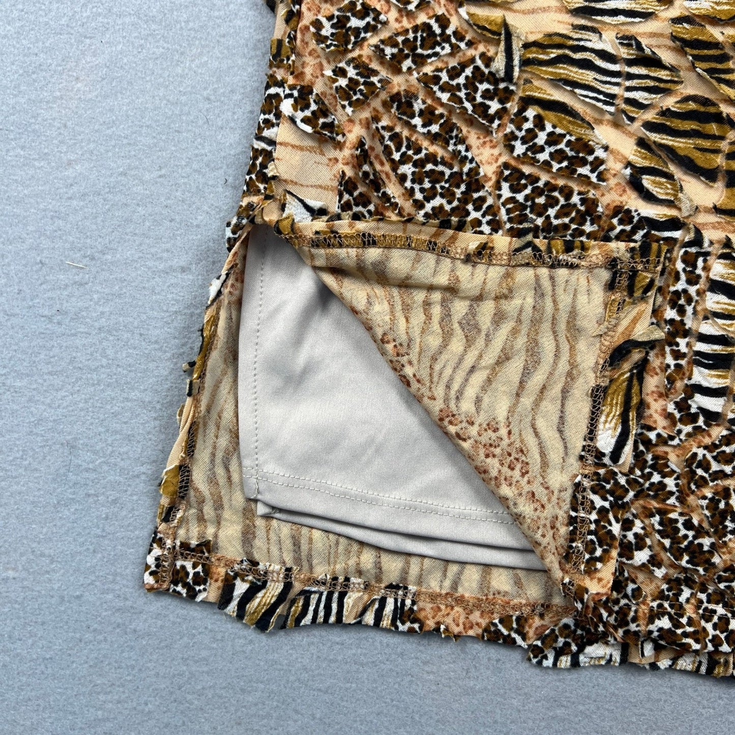VTG Y2K Rampage Mini Skirt Womens S Brown Mixed Animal Print Handkerchief Hem