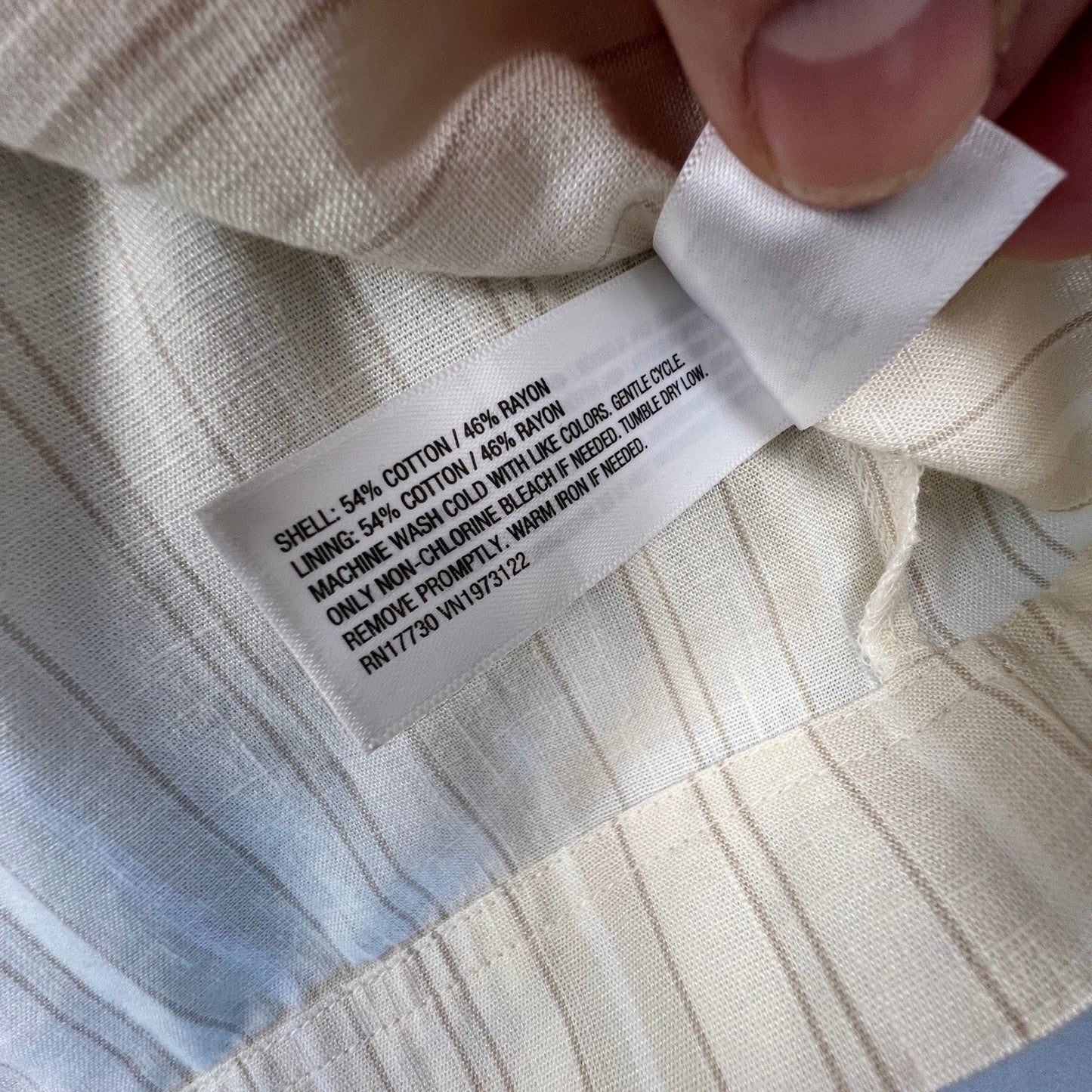 Midi Dress Womens L Cream Pinstripe Wrap Tie Cotton Casual Universal Thread