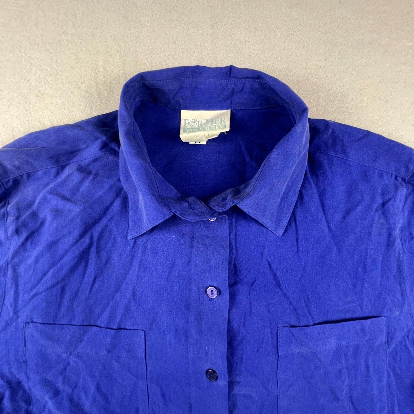 VTG Van Heusen Silk Button Up Shirt Womens Large Blue Long Sleeve Blouse Office Chic