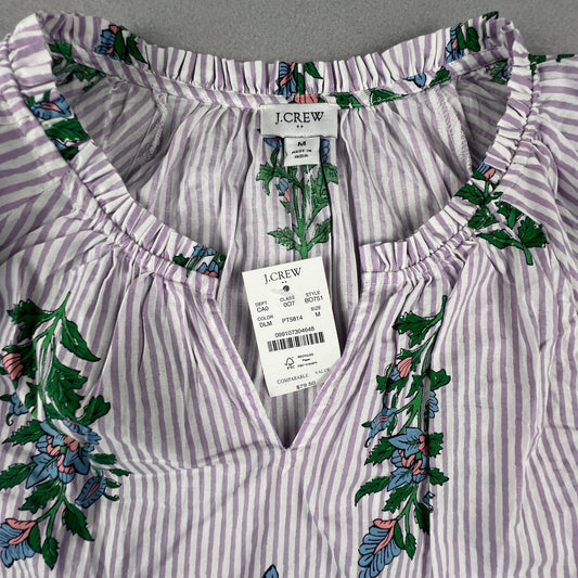 J.Crew Floral Stripe Cotton Voile Top Womens Medium Purple B0751 Boho Coastal
