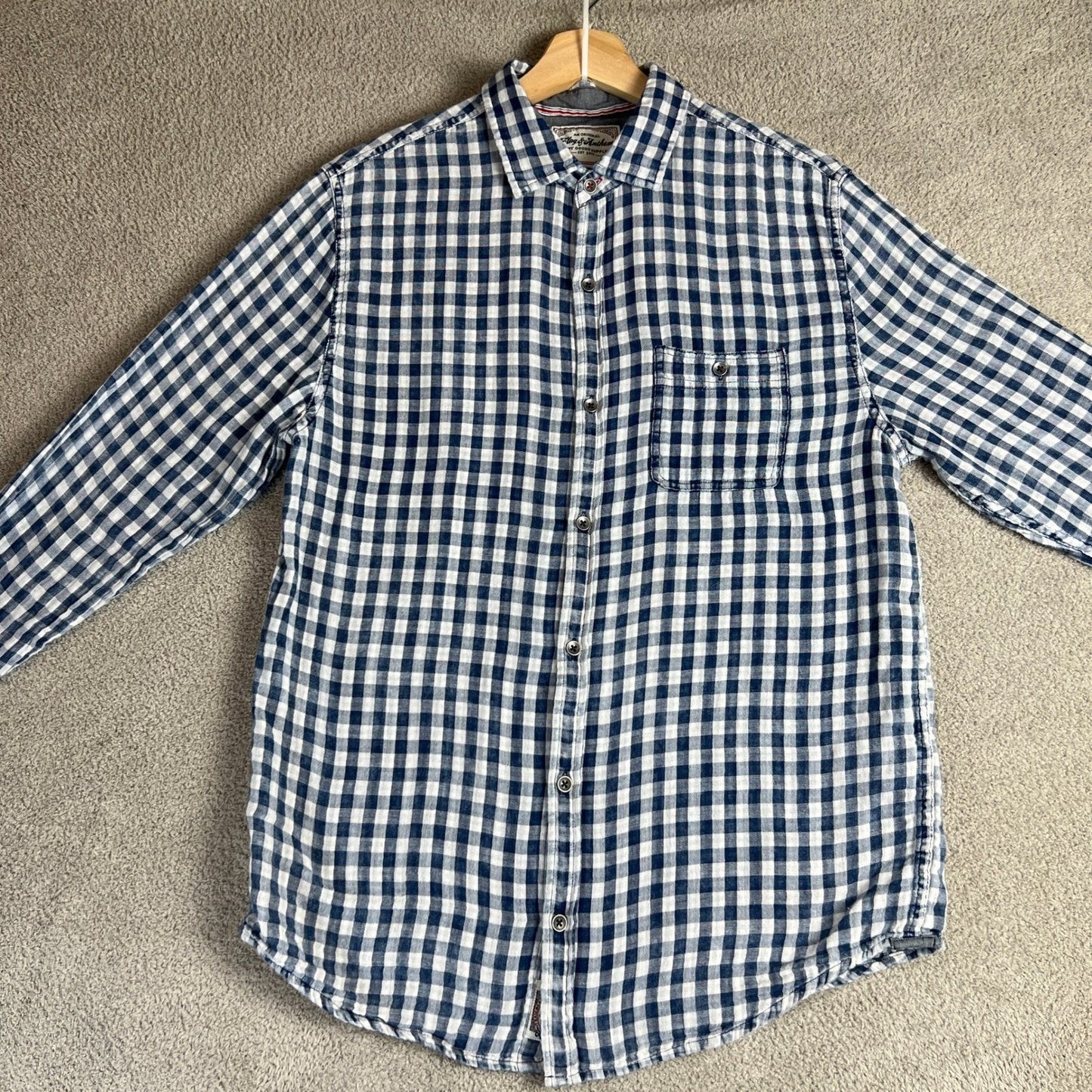 Flag & Anthem Button Down Shirt Men's Medium Gingham Check Long Sleeve