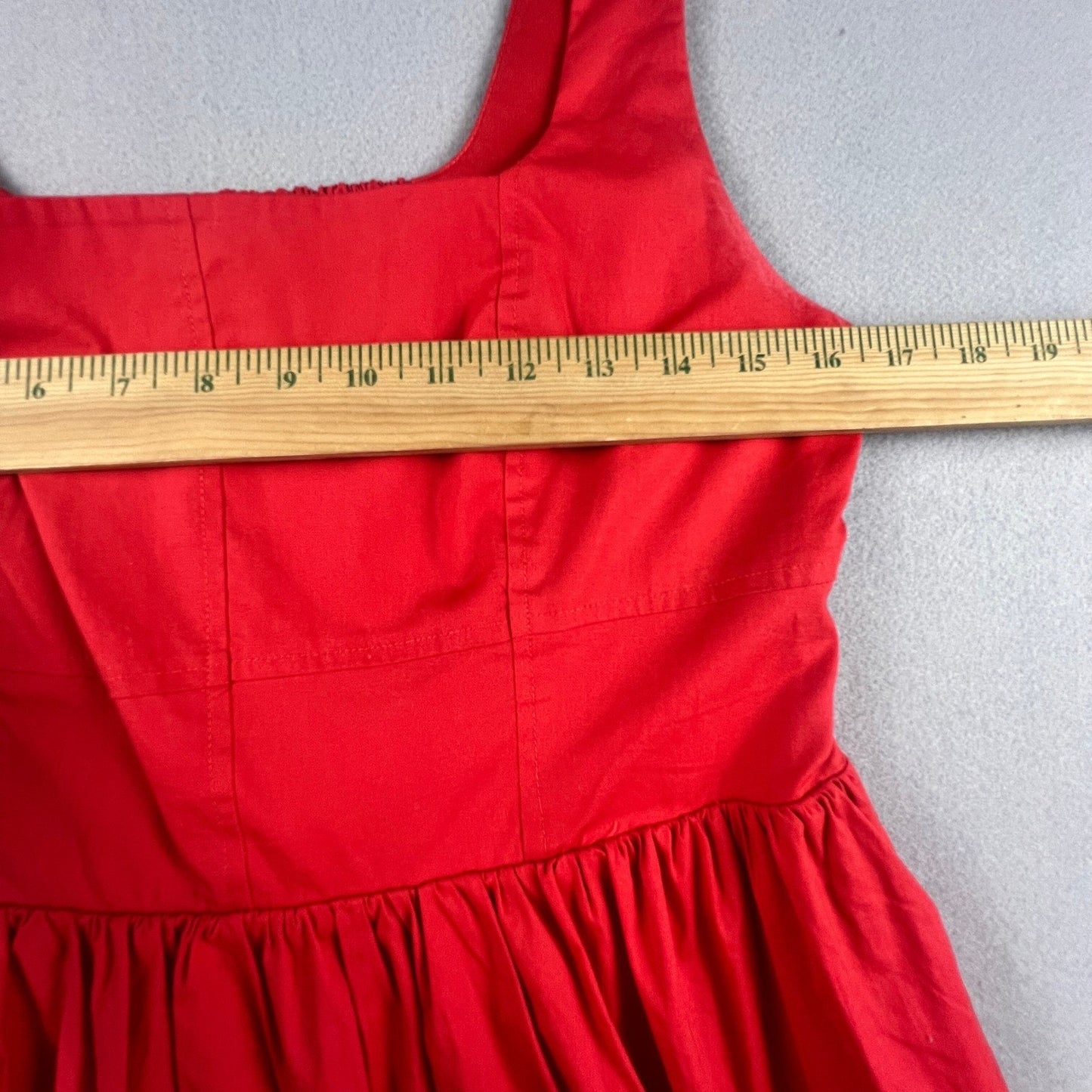 Red Cotton Blend Maxi Dress L Smocked Back A Line Summer Vacation Chic Classic