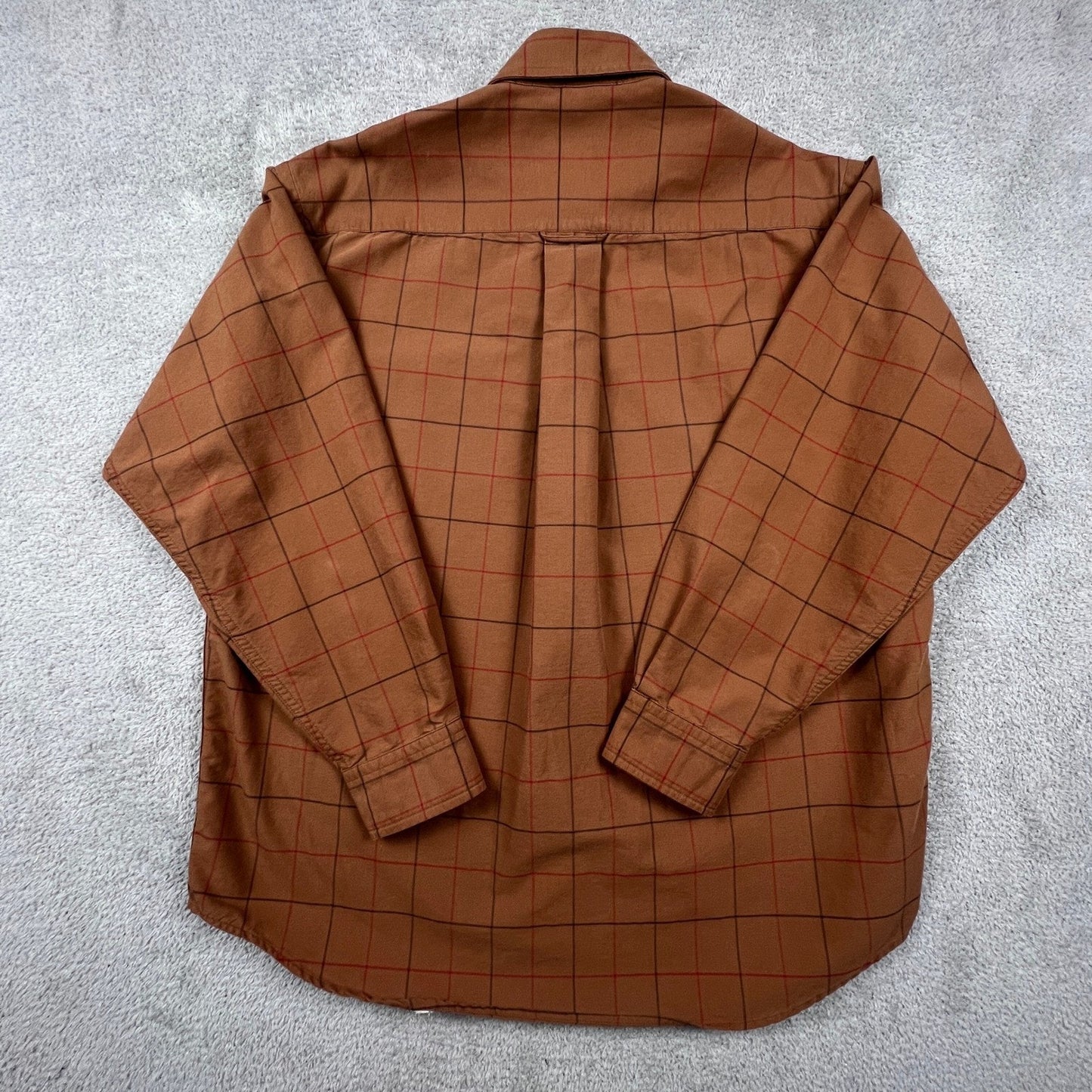 Orvis Button Down Shirt Mens L Brown Windowpane Plaid Cotton Outdoor Casual VTG