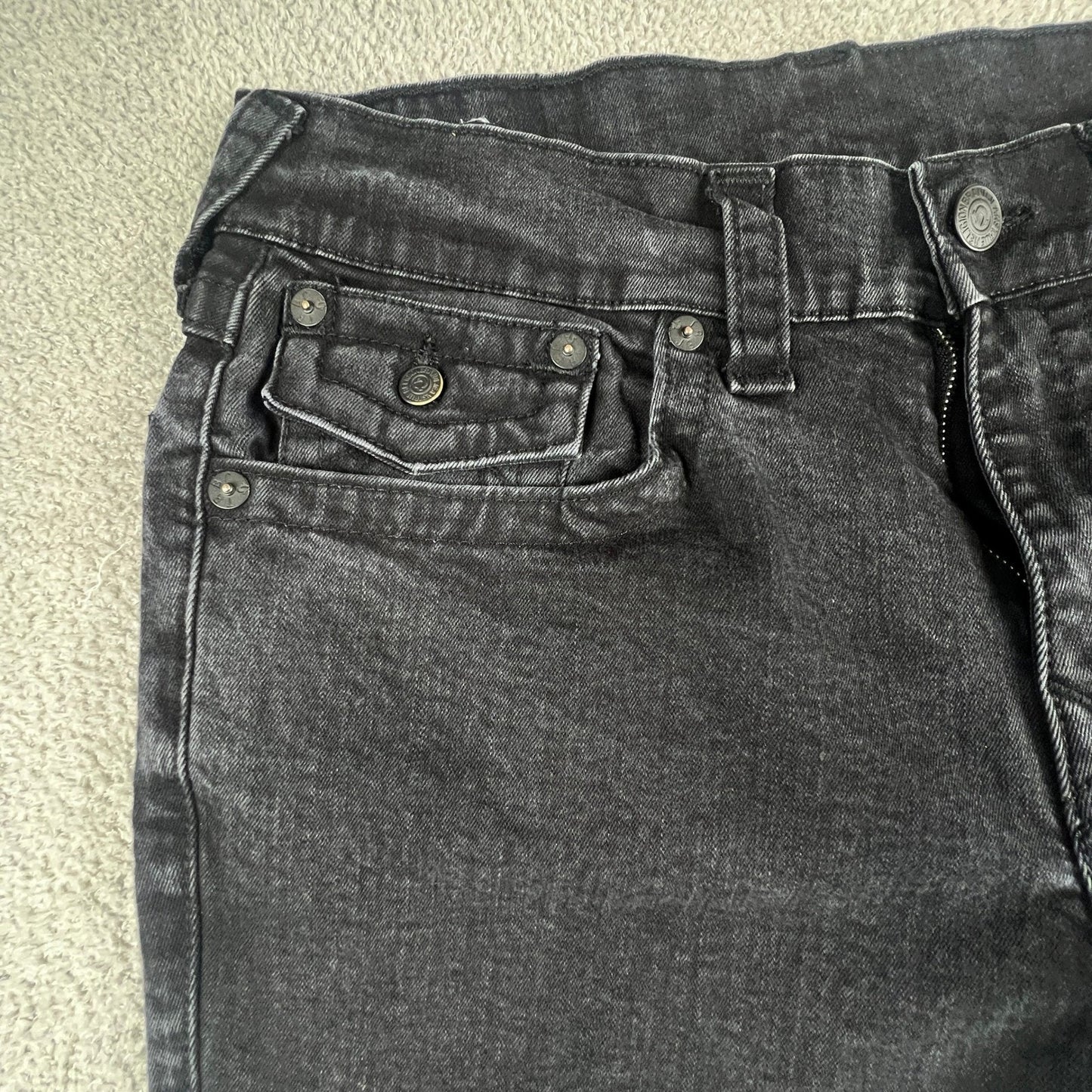 True Religion Skinny Jeans Mens Size 33 Rocco Flap Faded Black