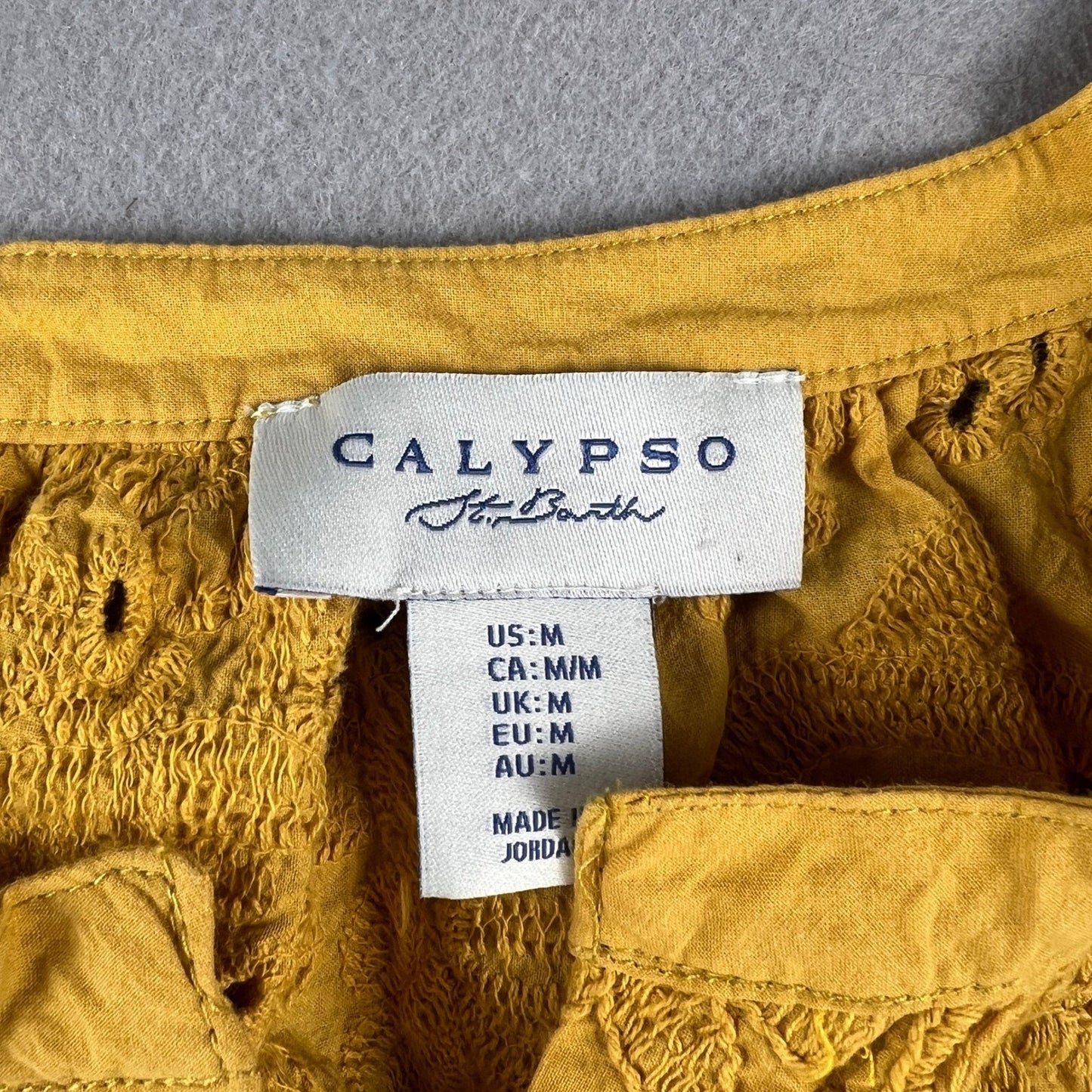 Calypso St Barth Eyelet Blouse Womens Medium Yellow Cotton Short Sleeve Boho Top