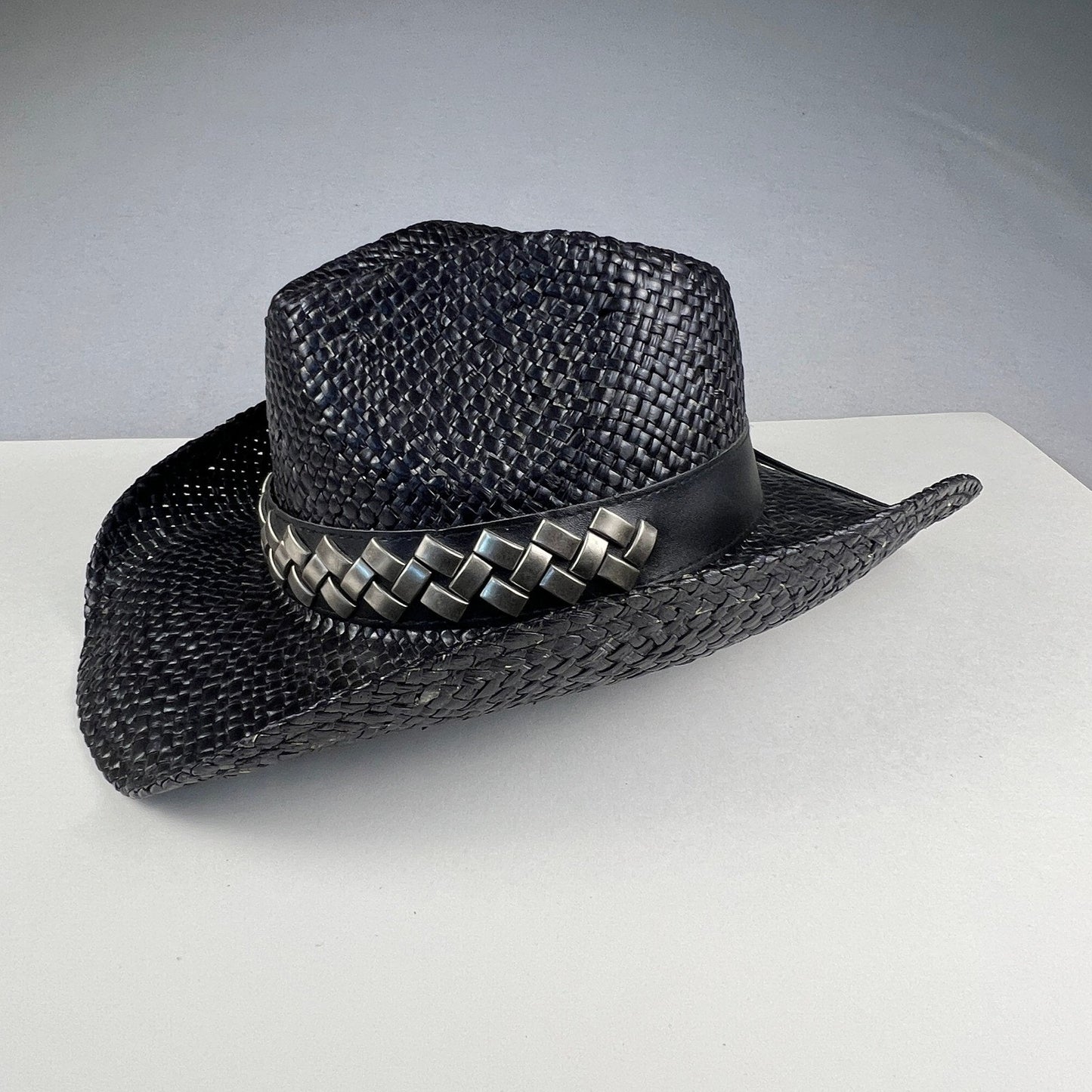Peter Grimm Cowboy Hat Unisex OS Black Woven Straw Studded Band Western Festival