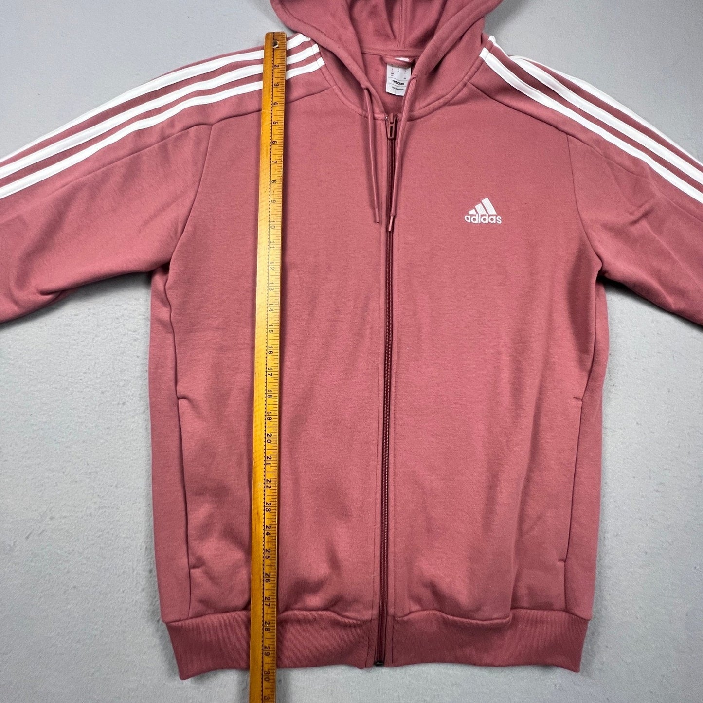 Adidas Full Zip Hoodie Mens Large Mauve Pink 3-Stripe Fleece Athletic IX0166