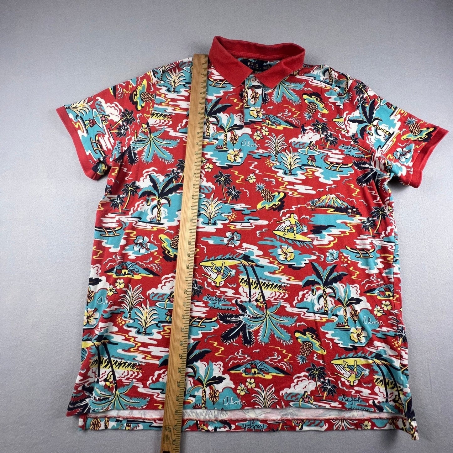 Polo Ralph Lauren Polo Shirt Mens XXL Red Aloha Tropical Hawaiian Classic Fit