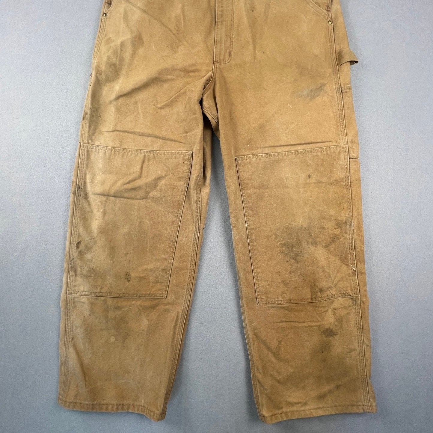 Carhartt Bib Overalls Mens 38x30 Brown R01 BRN Double Knee Workwear Distressed