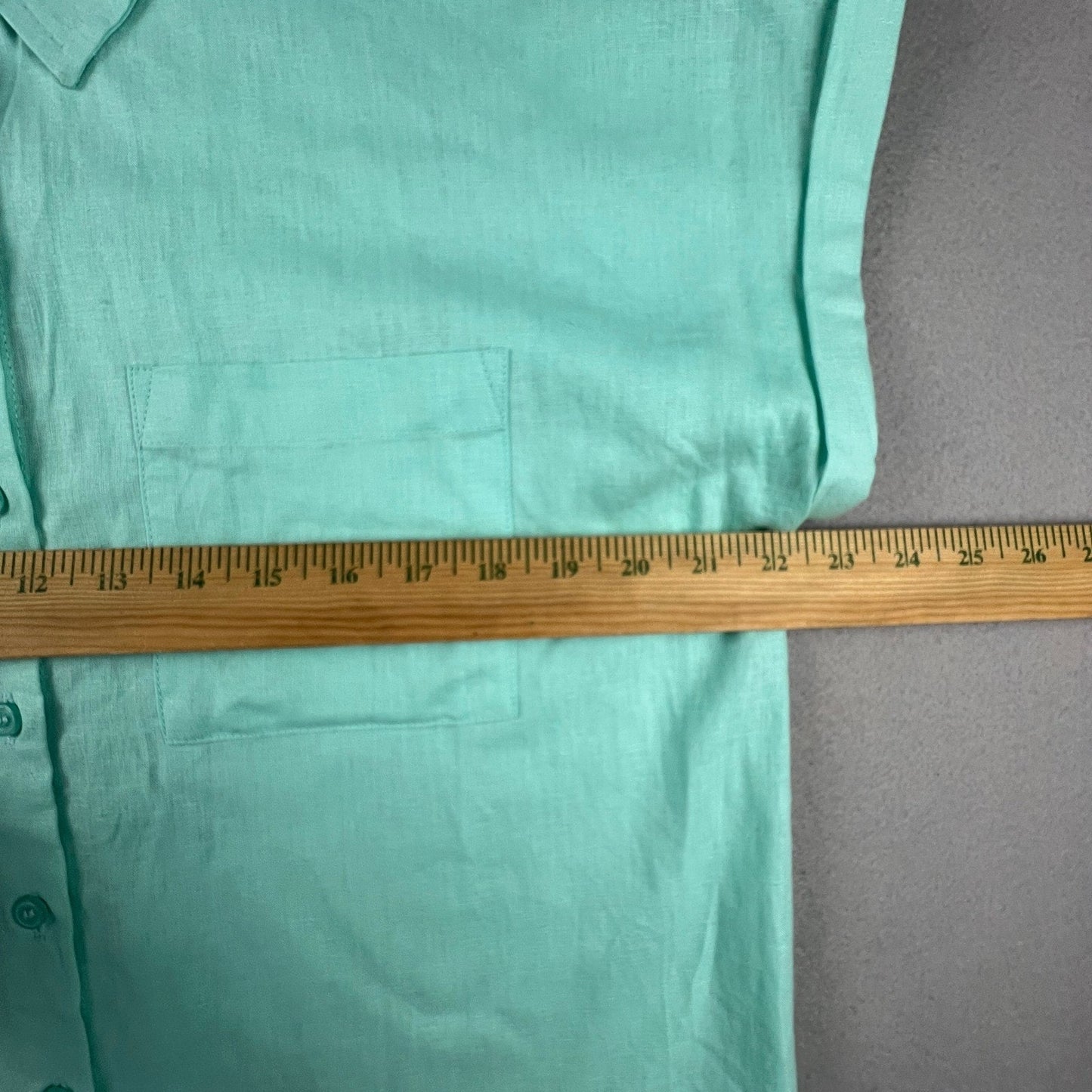 Emily Daniels Button Down Top Womens Large Green Linen Blend Short Sleeve Casual