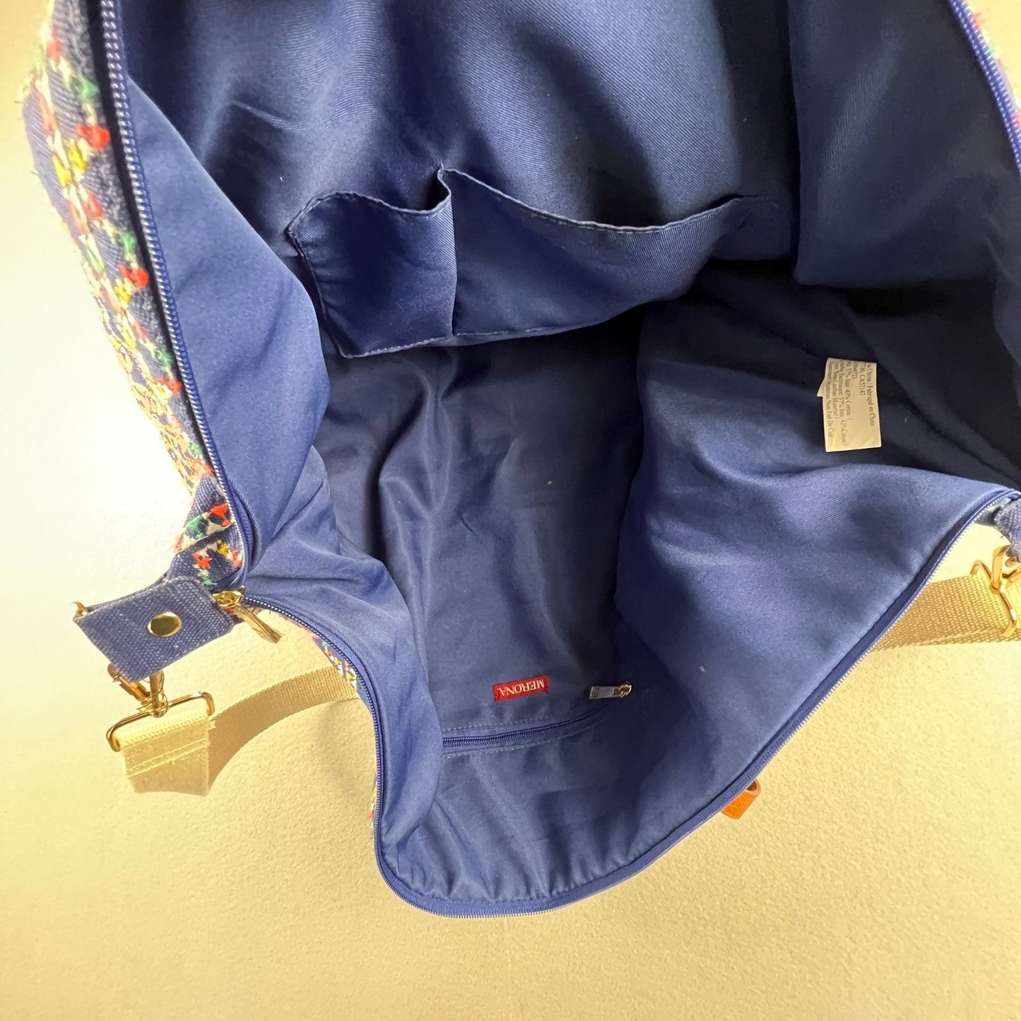 Boho Weekender Travel Bag Large Blue Embroidered Geometric Tote Carry On