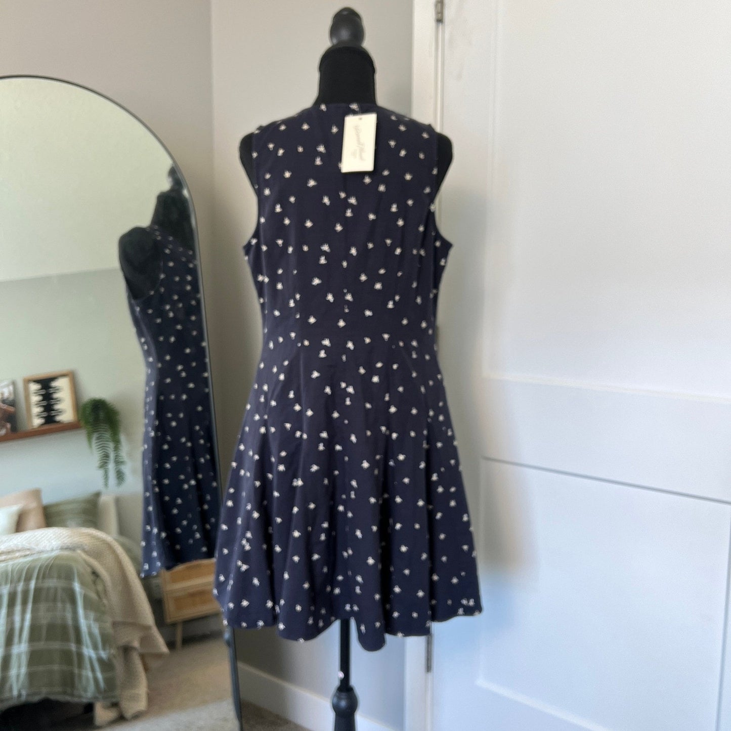 Floral Mini Dress Womens Medium Navy Blue Button Front Casual Universal Thread