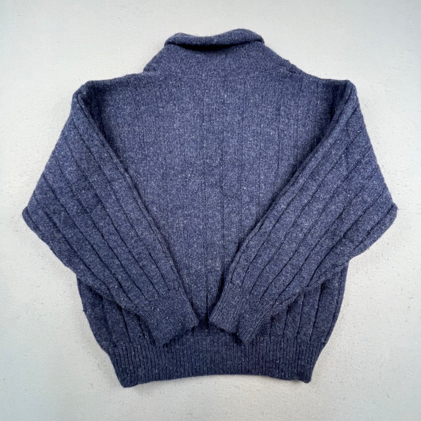 Lands End Shawl Collar Sweater Mens L Blue Wool Blend Ribbed Knit Vintage USA