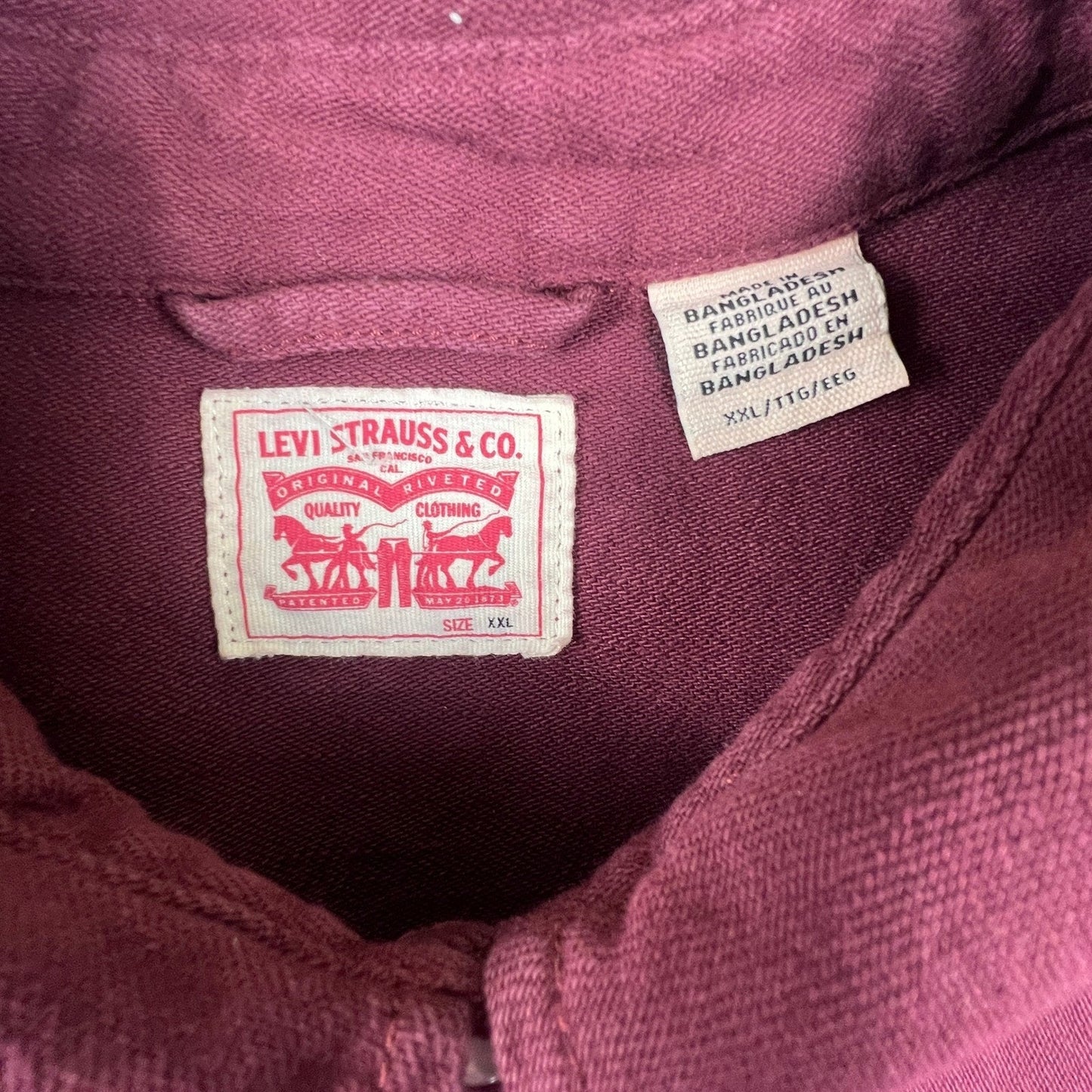 Levi's Western Shirt Mens XXL Burgundy Pearl Snap Twill Long Sleeve Cowboy