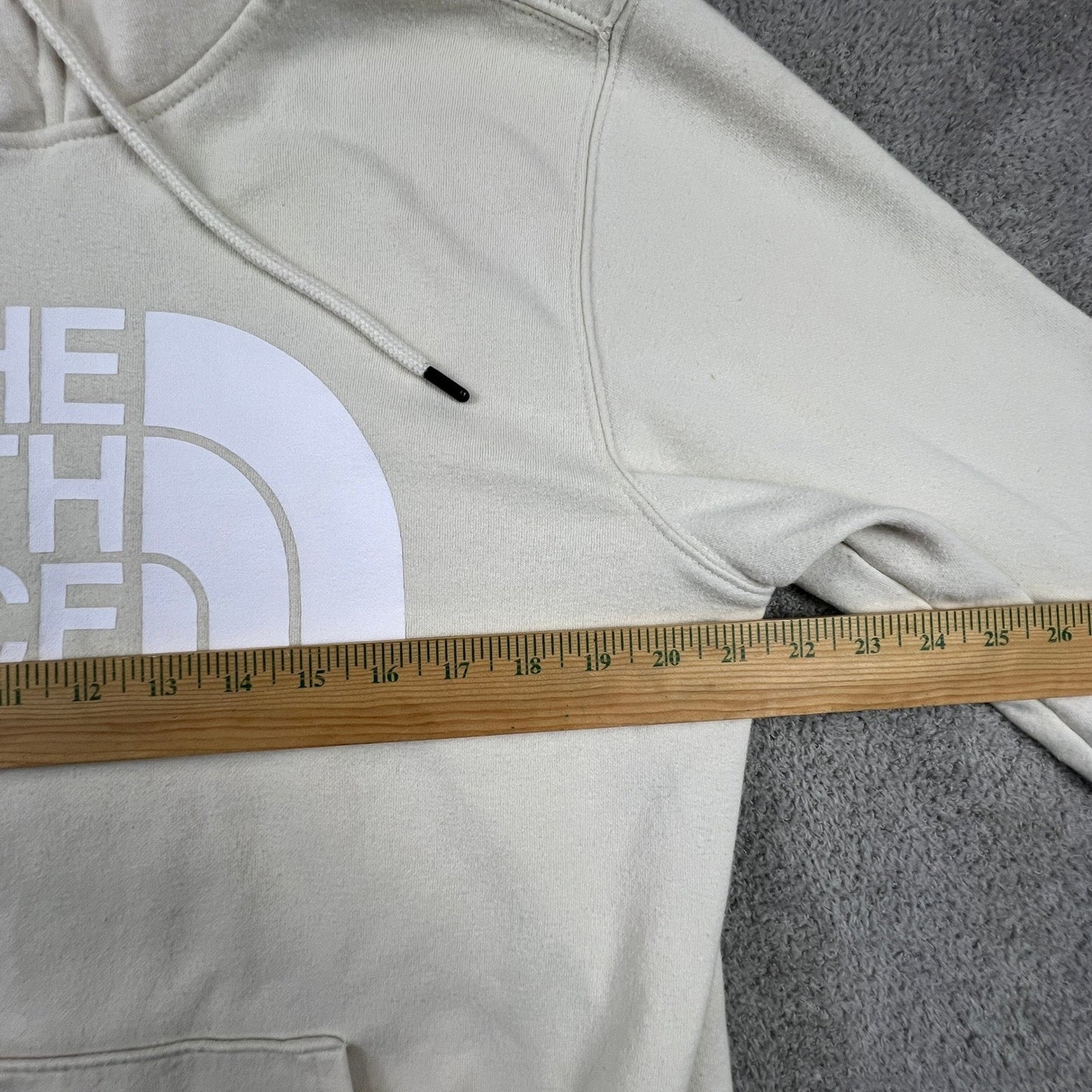 The North Face Mens Pullover Hoodie Medium Cream White Logo Sweatshirt Half Dome