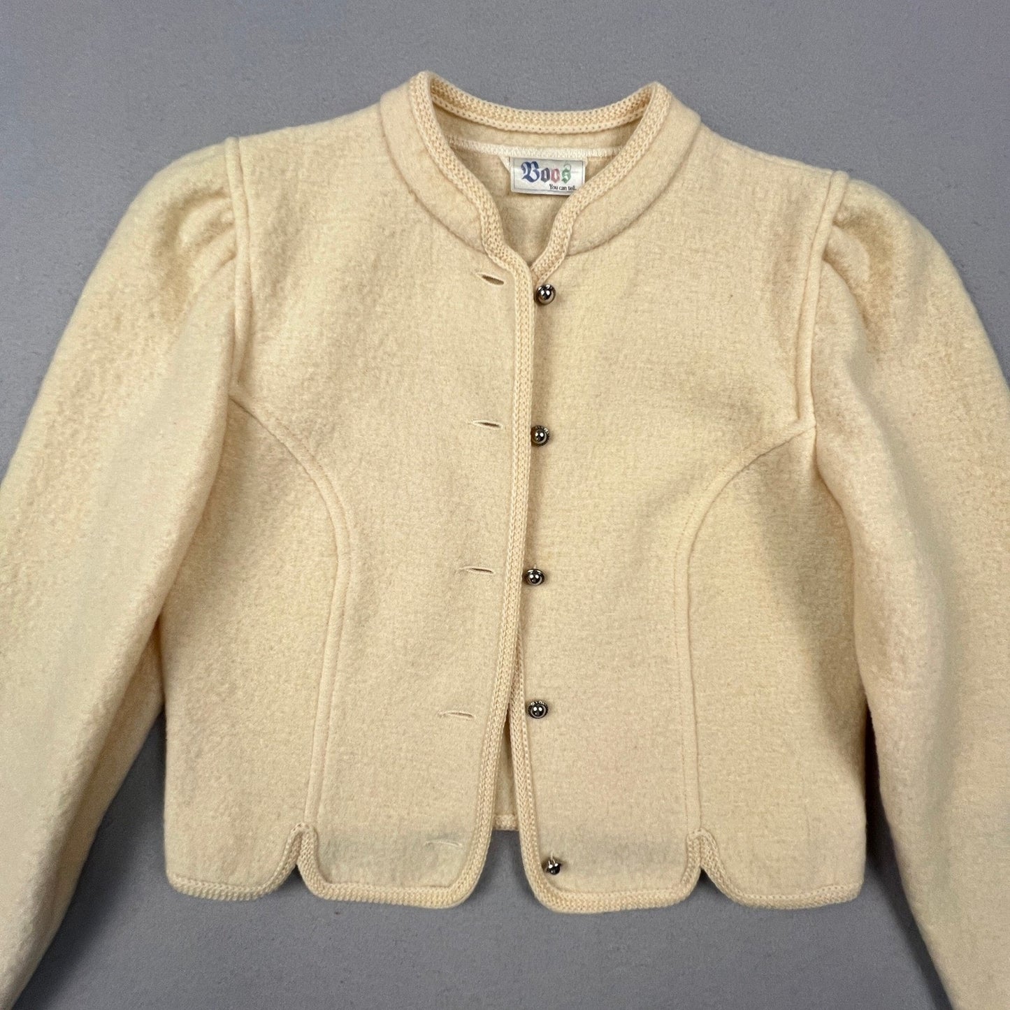 Boos Austrian Style Wool Jacket Womens 18 Scalloped Puff Shoulder Trachten Folk