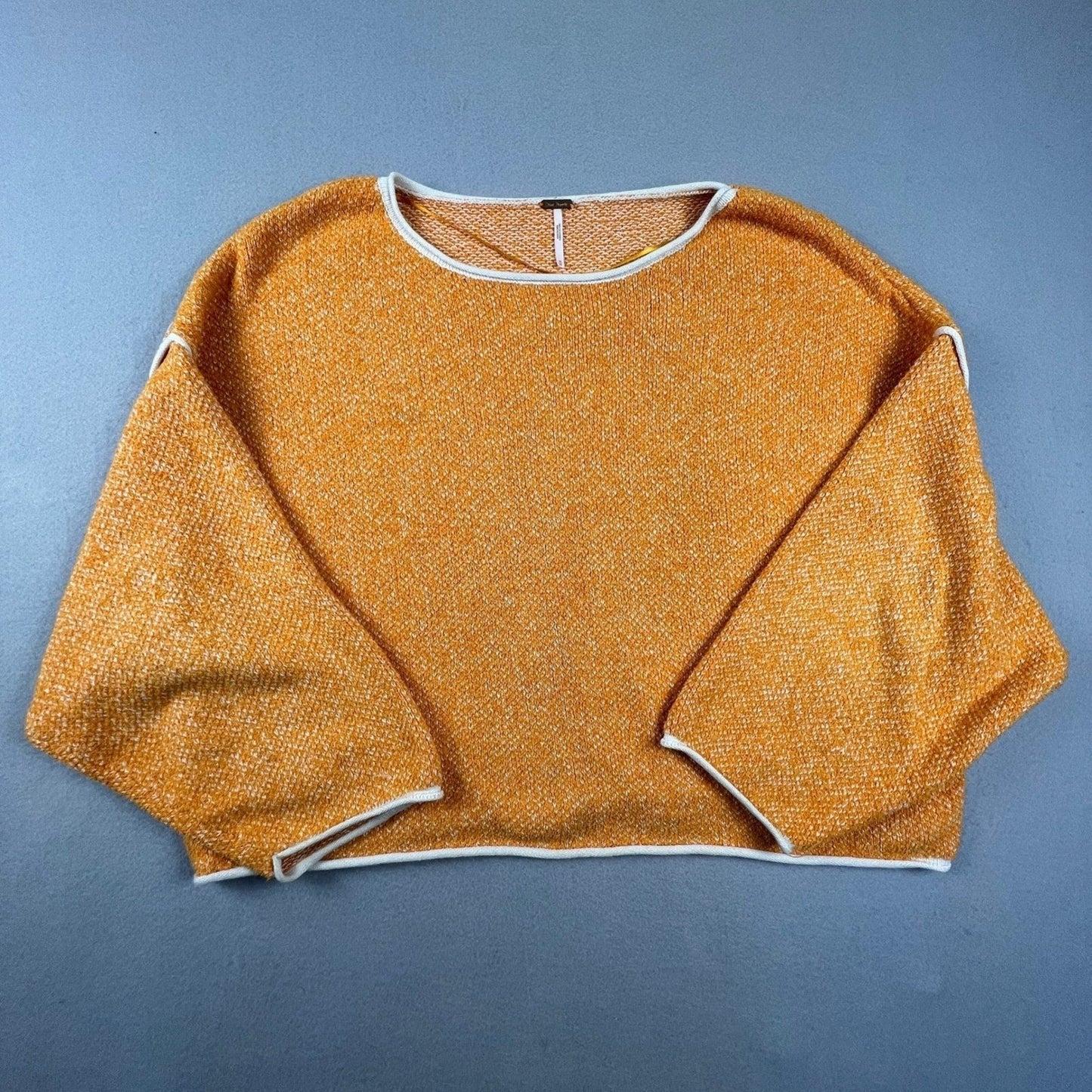 Free People Sweater Womens Medium Orange Bardot Boxy Wide Sleeve Boho Knit Top