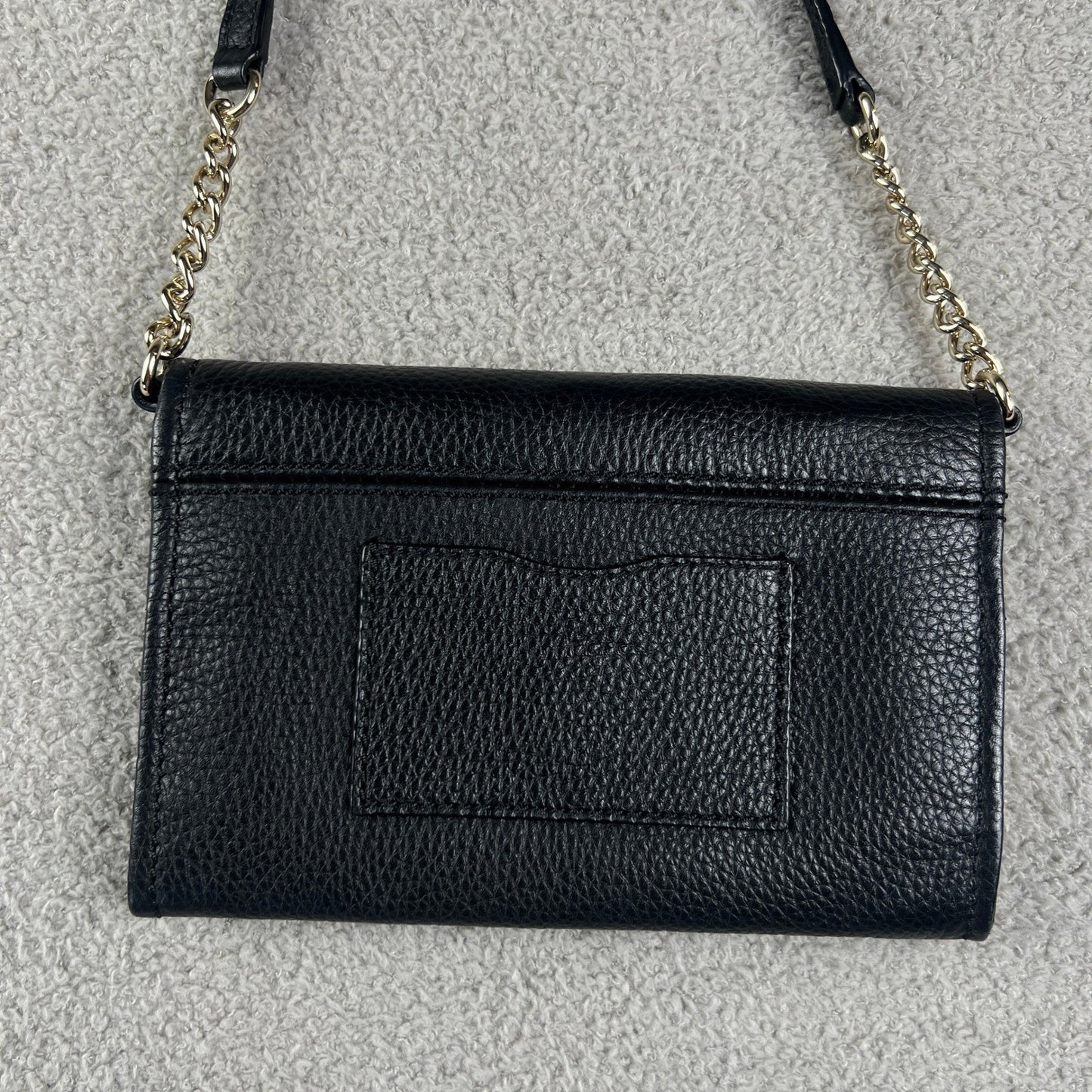 Kate Spade Black Pebbled Leather Crossbody Bag Gold Chain Strap Clutch Wallet