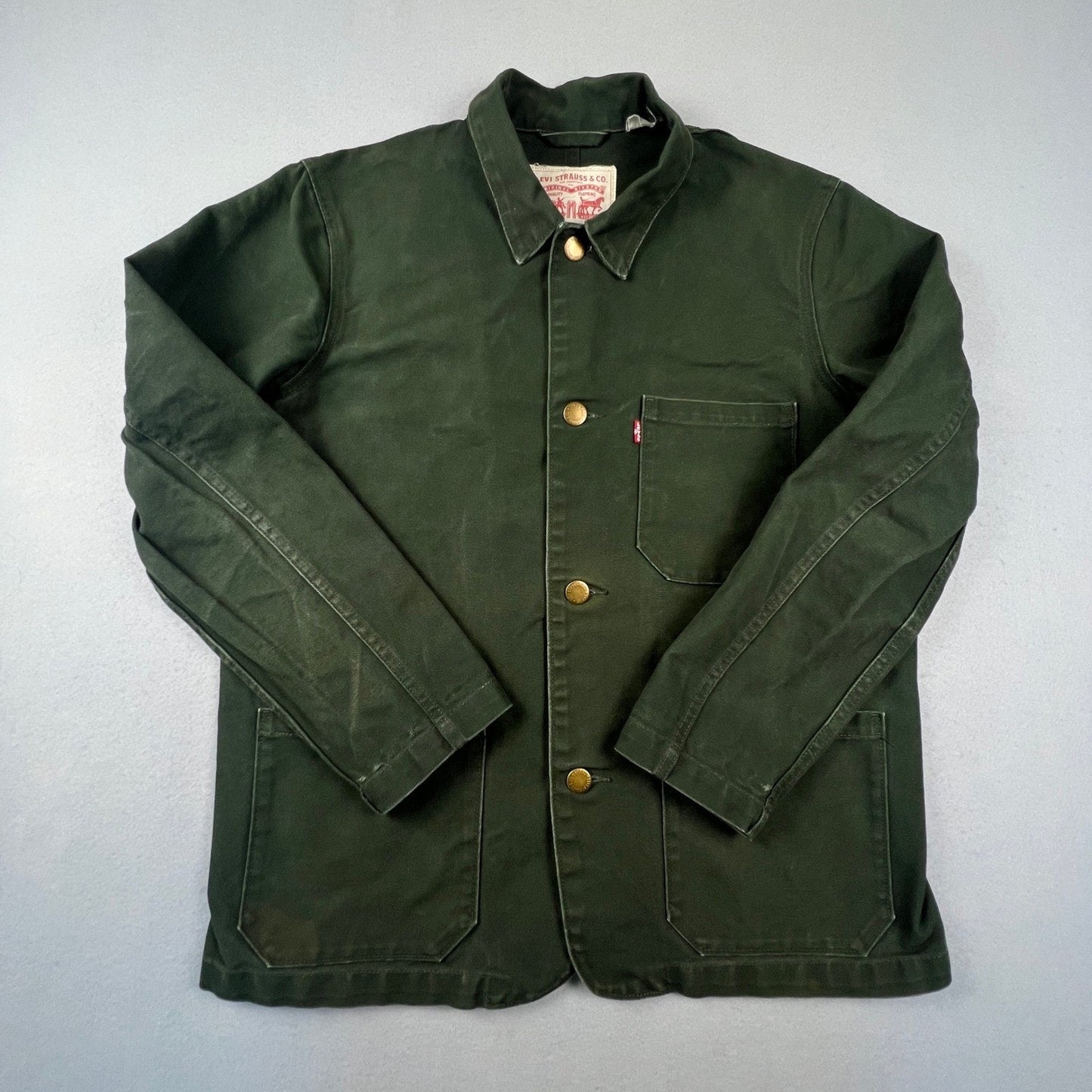 Levi's Chore Coat Men Large Green Canvas Utility Jacket Workwear Chore Coat
