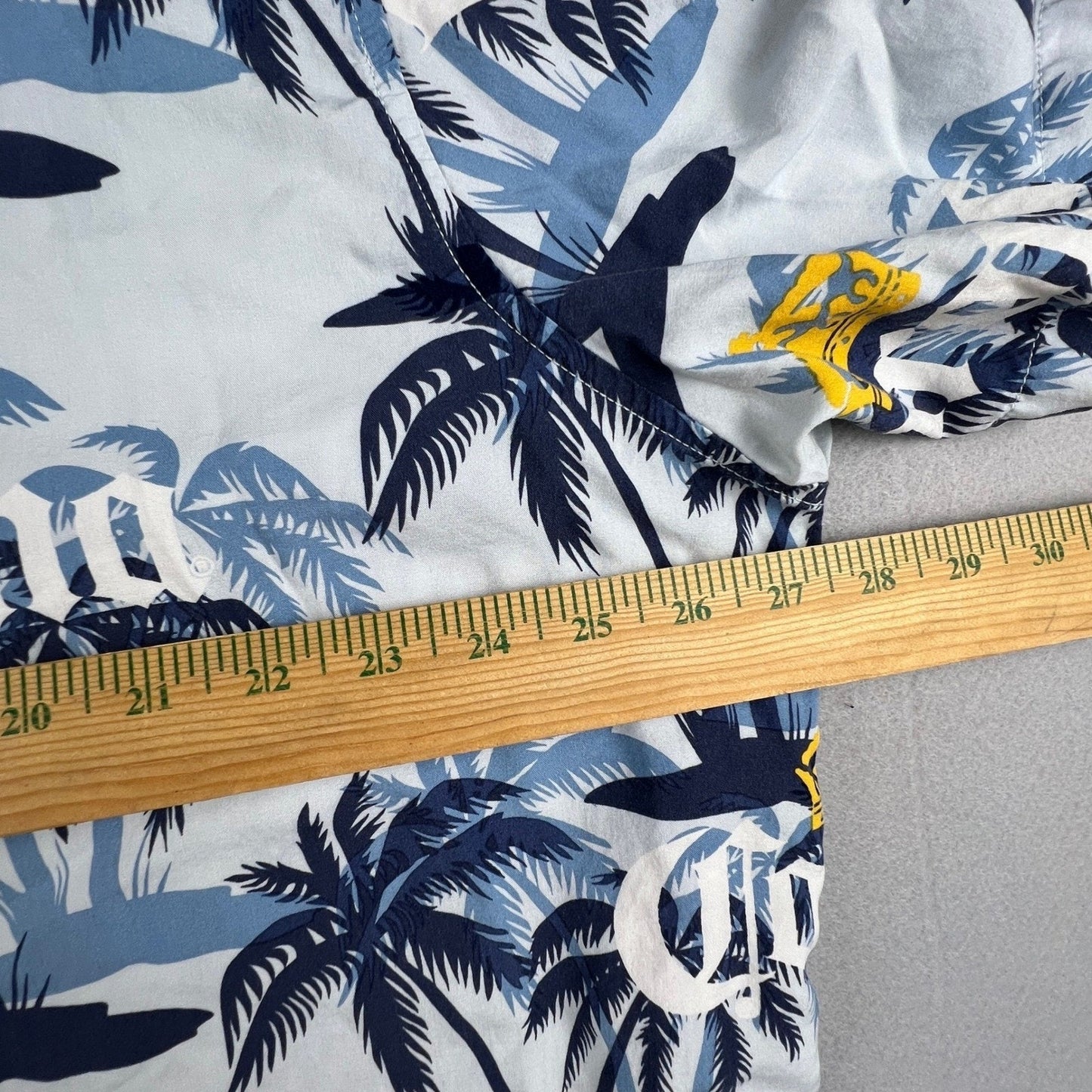 Corona Button Up Shirt Mens 2XL Blue Palm Tree Tropical Rayon Beach Hawaiian