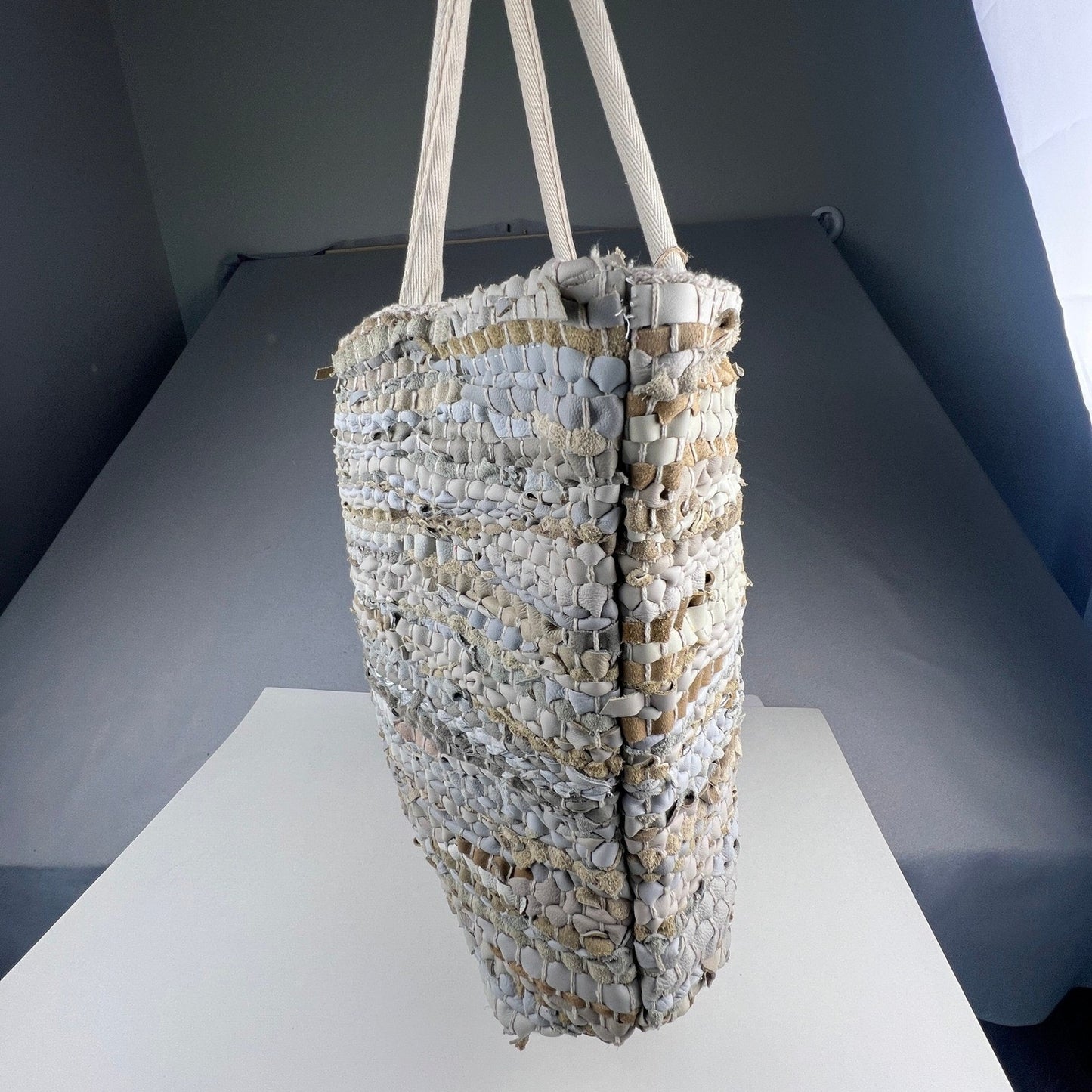 Handcrafted Upcycled Woven Tote Bag Large Neutral Boho Eco-Friendly Beach Travel