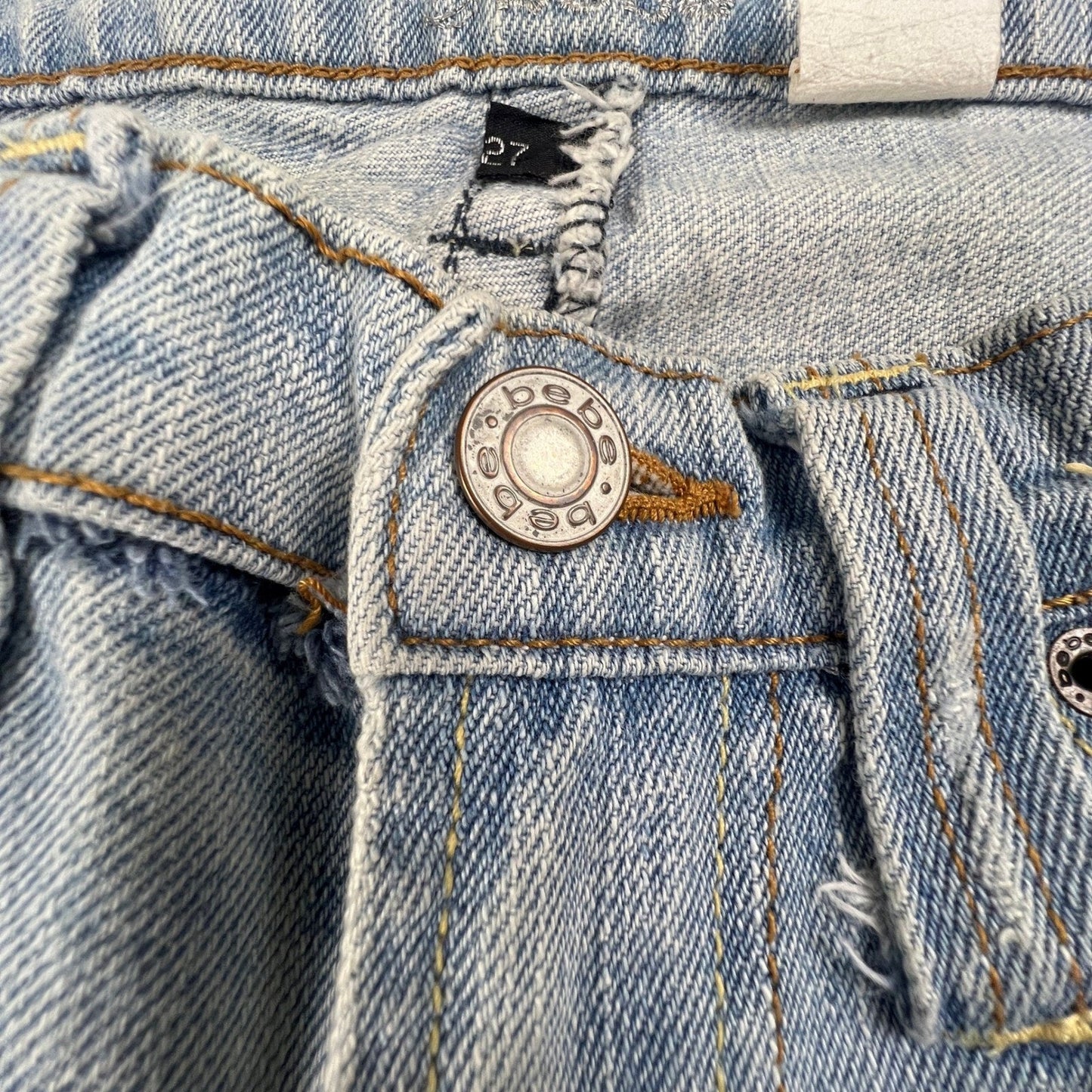 VTG Y2K Bebe Flare Jeans Womens 27 Embroidered Distressed Patchwork Boho