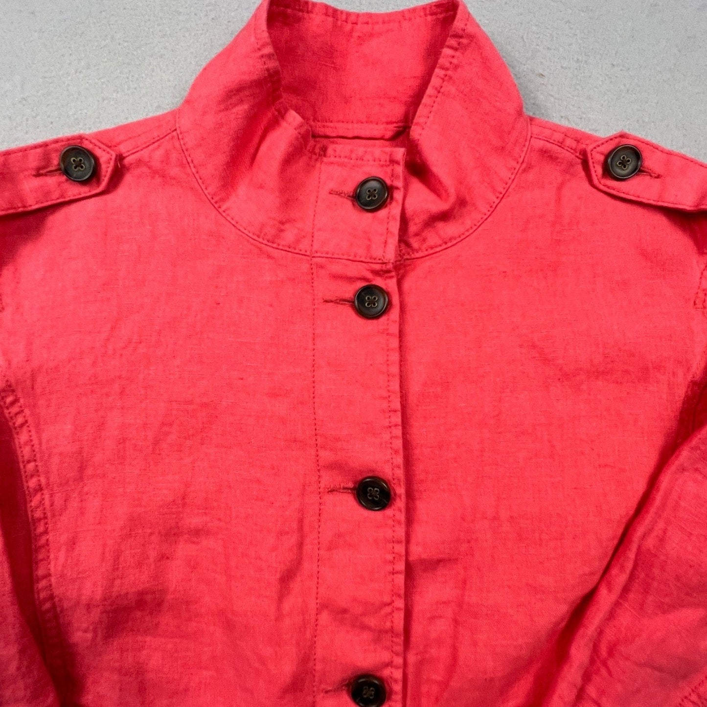 Talbots Linen Utility Jacket Womens XS Coral Pink Button Front Drawstring Casual