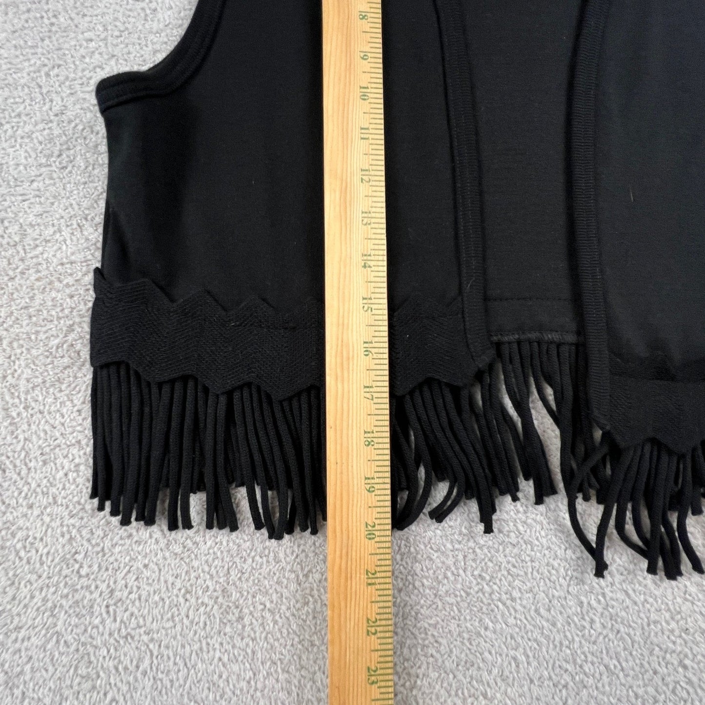 Fringe Knit Vest Women Small Black Open Front Boho Western Festival