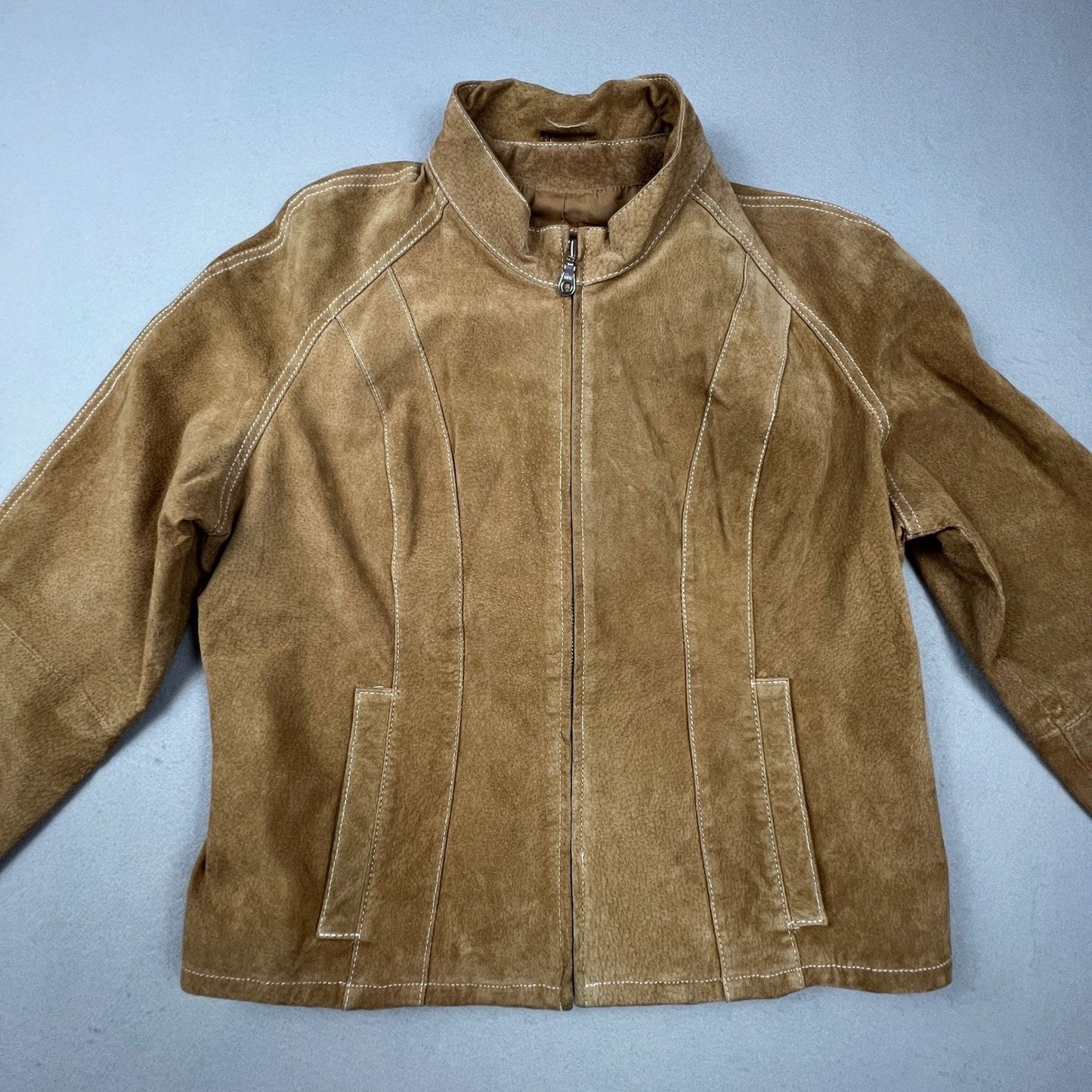 Wilsons Leather Maxima Jacket Womens L Brown Suede Contrast Stitch Moto Western