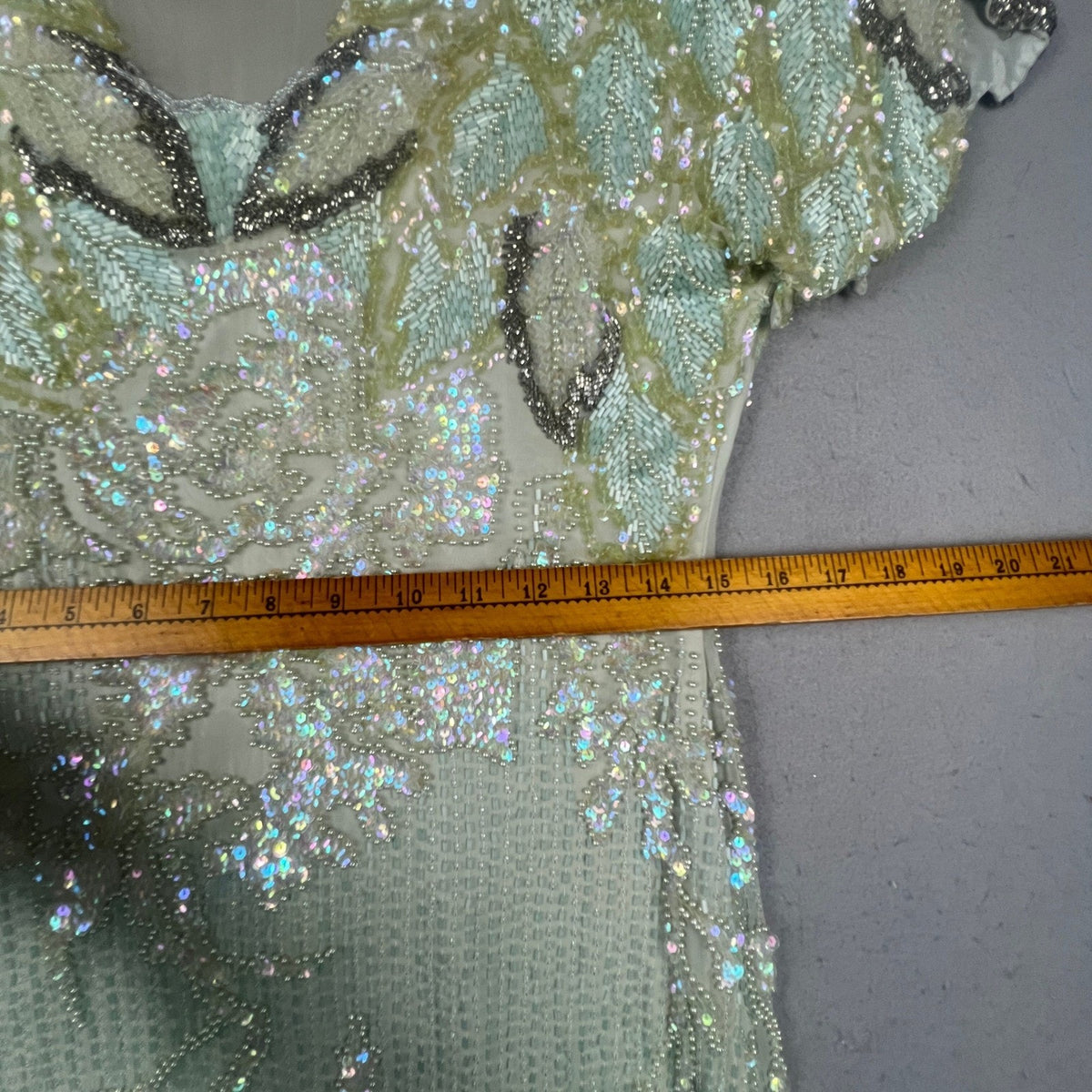 Vintage Oleg Cassini Beaded Silk Dress Women 8 Green Sequin Floral 80s Cocktail