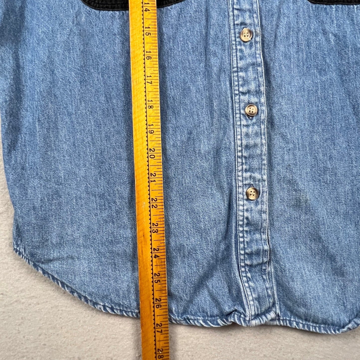 VTG Tommy Hilfiger Denim Shirt Womens Medium Blue Corduroy Pocket Plaid Trim