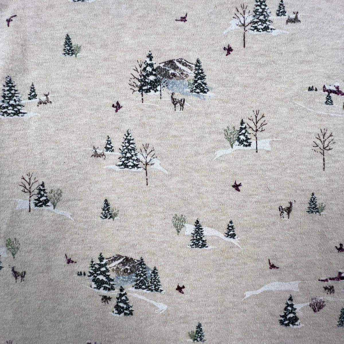 Winter Scene Pine Tree Cotton Shirt Mock Neck Top Womens XL Beige Croft & Barrow