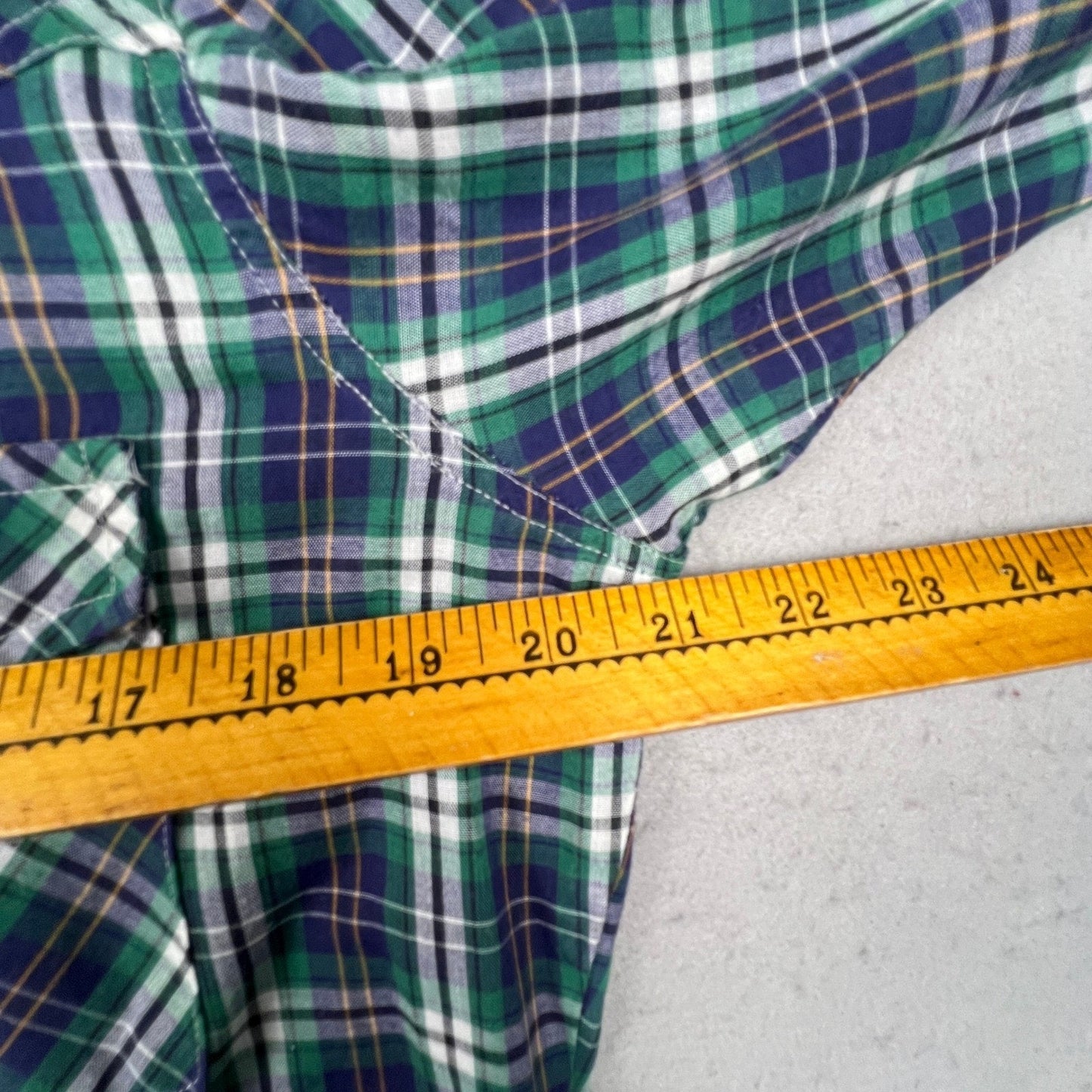Sears Western Wear Pearl Snap Shirt Mens Medium Green Plaid Vintage Cowboy Yoke