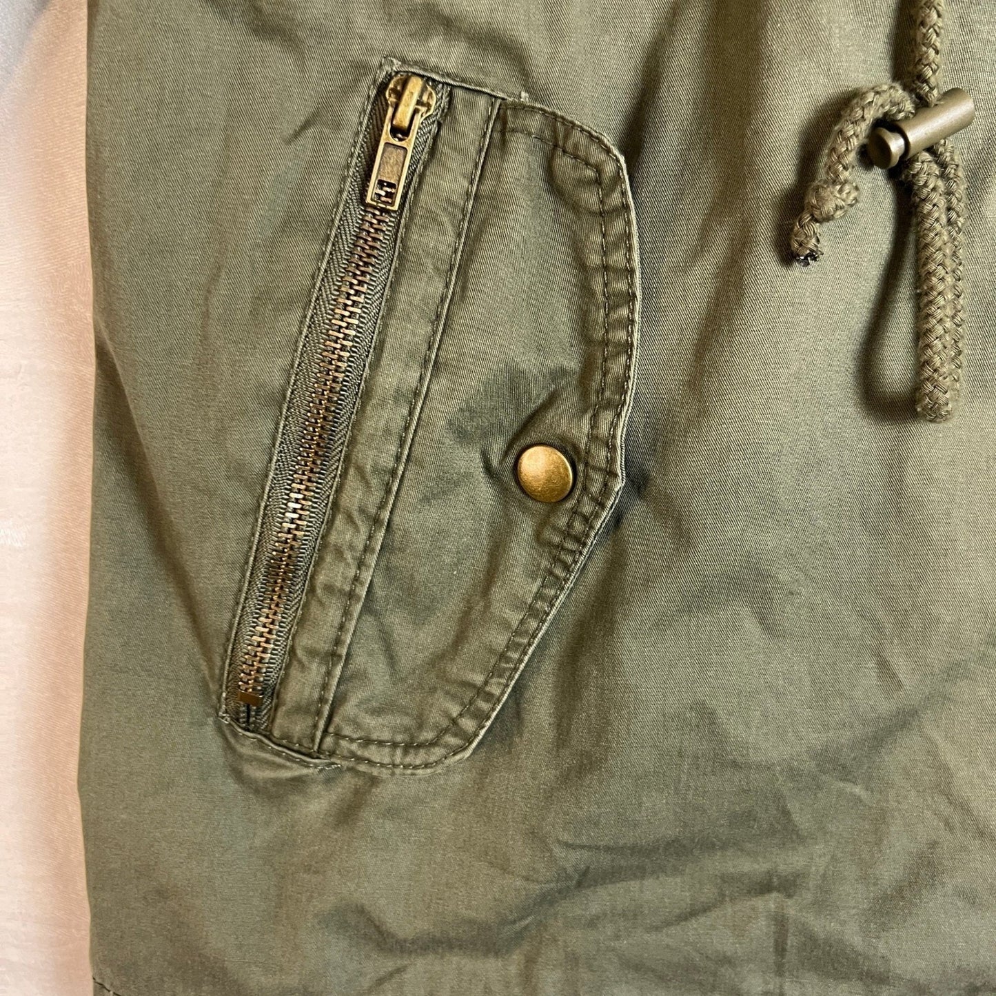 Ambiance Utility Jacket Womens 2XL Drawstring Waist Zip Front Collar Olive Green