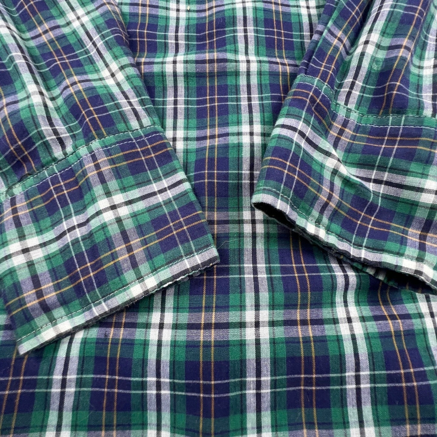 Sears Western Wear Pearl Snap Shirt Mens Medium Green Plaid Vintage Cowboy Yoke