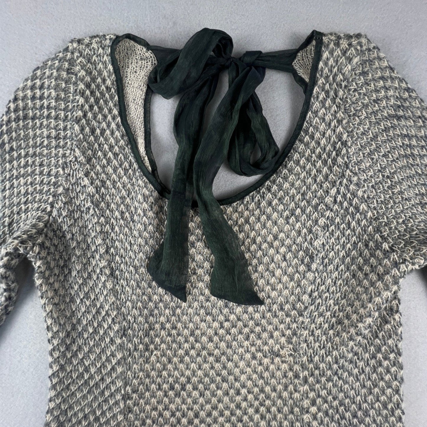 A'reve Knit Sweater Medium Lace Back Tie Boho Romantic Coquette Girl Whimsigoth