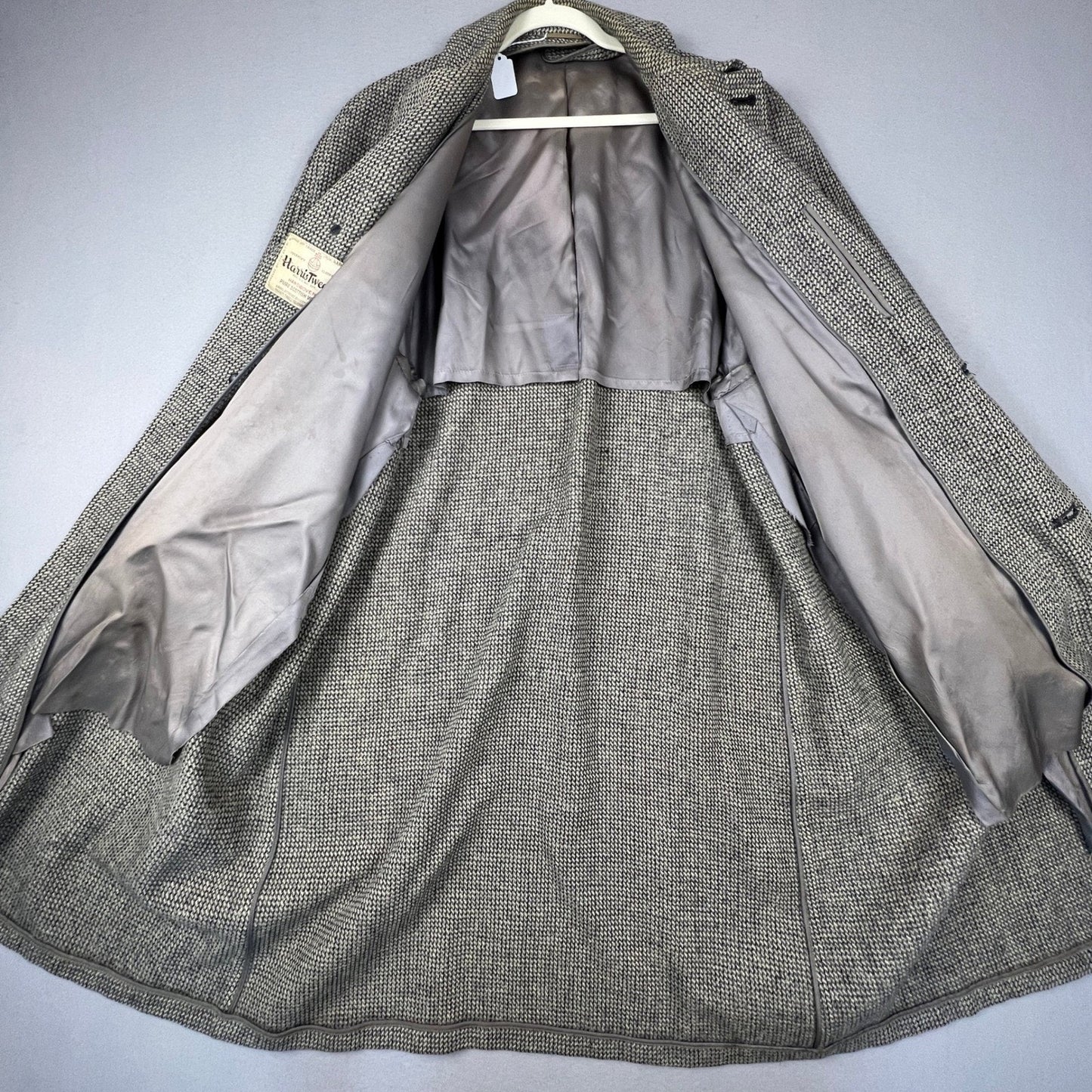 Harris Tweed Overcoat Mens XL Grey Handwoven Pure Scottish Wool Trench Coat VTG