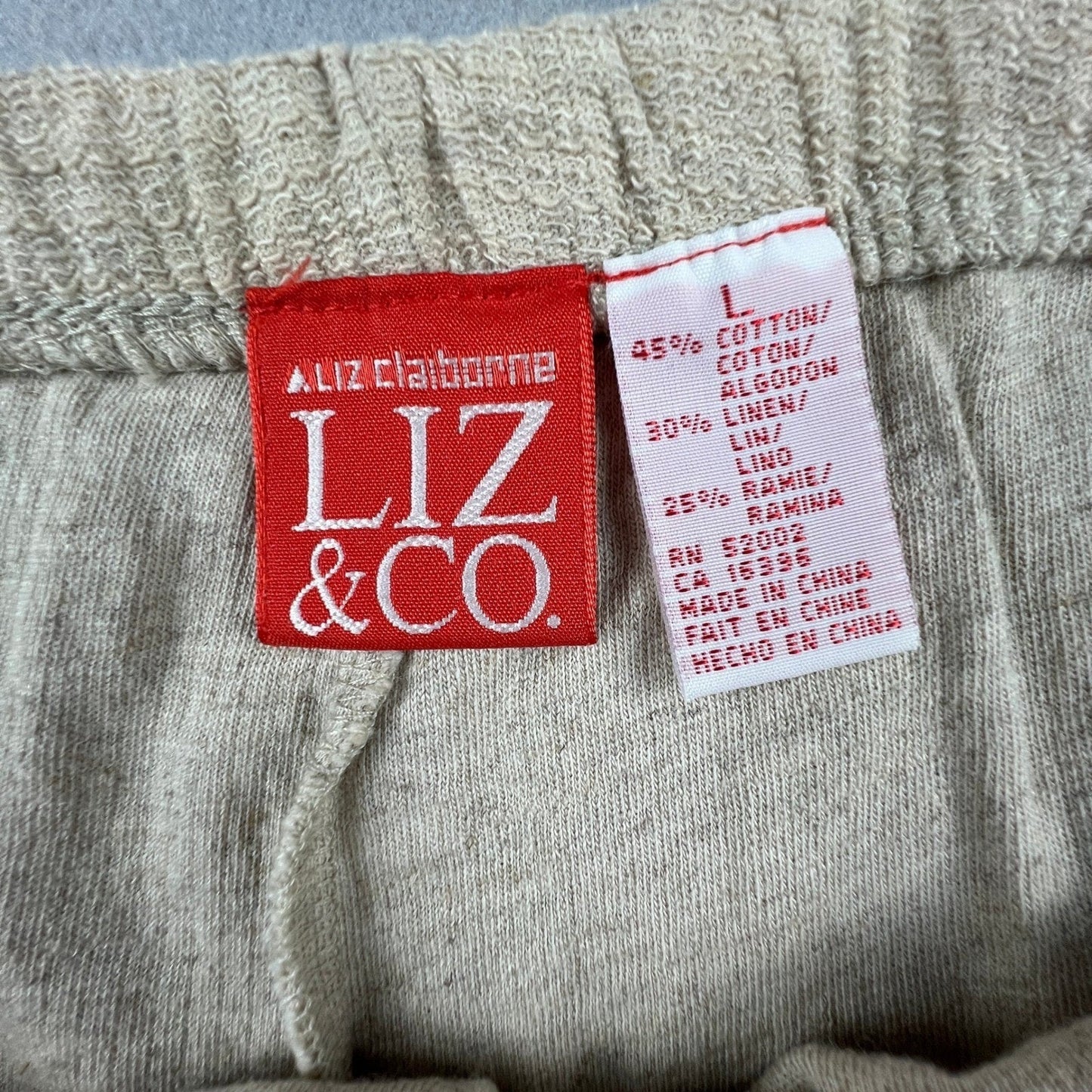 Linen Pants Womens Large Beige Cotton Ramie Drawstring Lounge Casual Summer