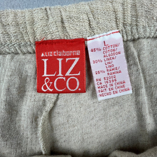 Linen Pants Womens Large Beige Cotton Ramie Drawstring Lounge Casual Summer