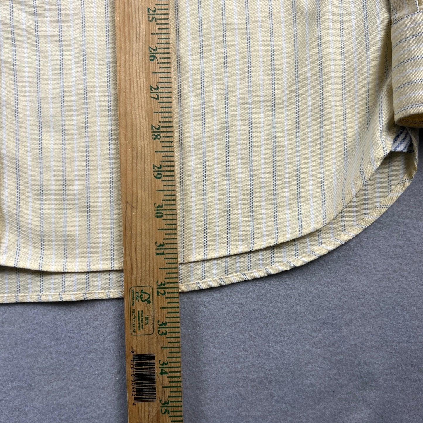 Lands' End Button Down Shirt Mens L 16-16.5 Yellow Stripe Supima No Iron Oxford